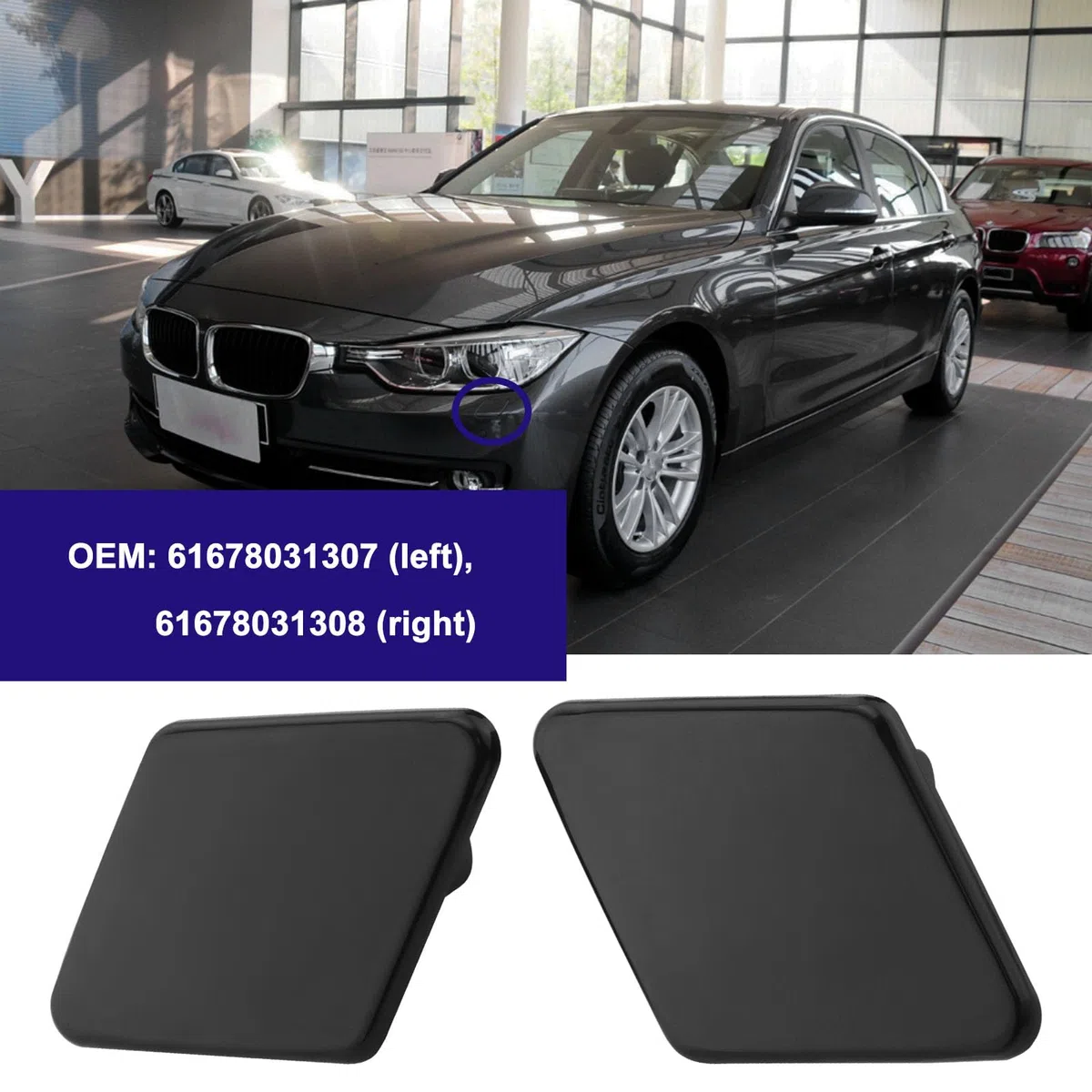 1 coppia di ugelli lavafari per paraurti anteriore sinistro e destro per auto, coperchio tappo 61678031307 61678031308 compatibile con BMW Serie 3 E90 2005-2009 Nero