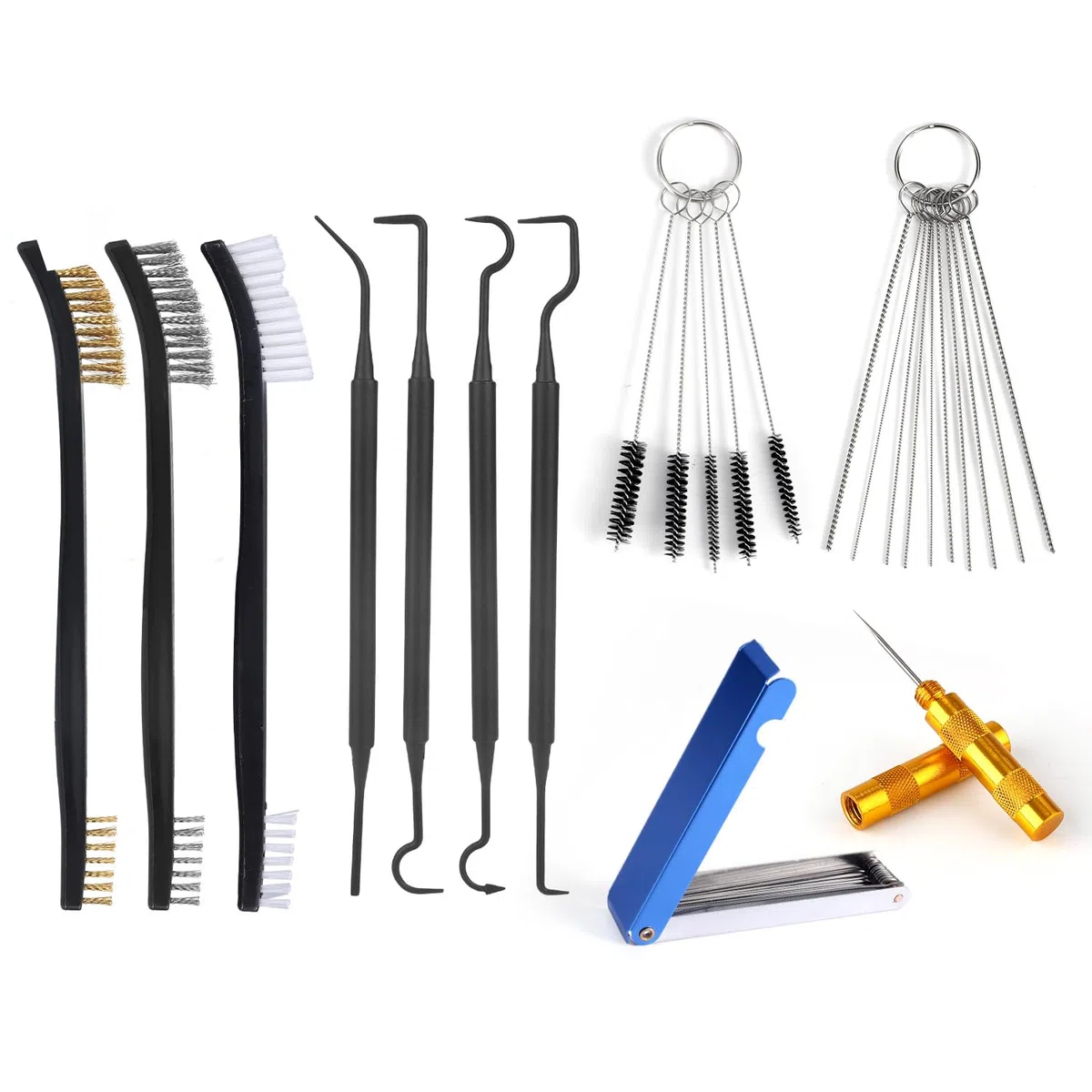 lasuroa Kit per la Pulizia del Carburatore, Include 23 Aghi 5 Spazzole in Nylon 1 Raschietto 4 Ganci per la Pulizia e 3 Spazzole a Doppia Testa Manutenzione di Motociclette ATV Motoseghe e Saldatrici