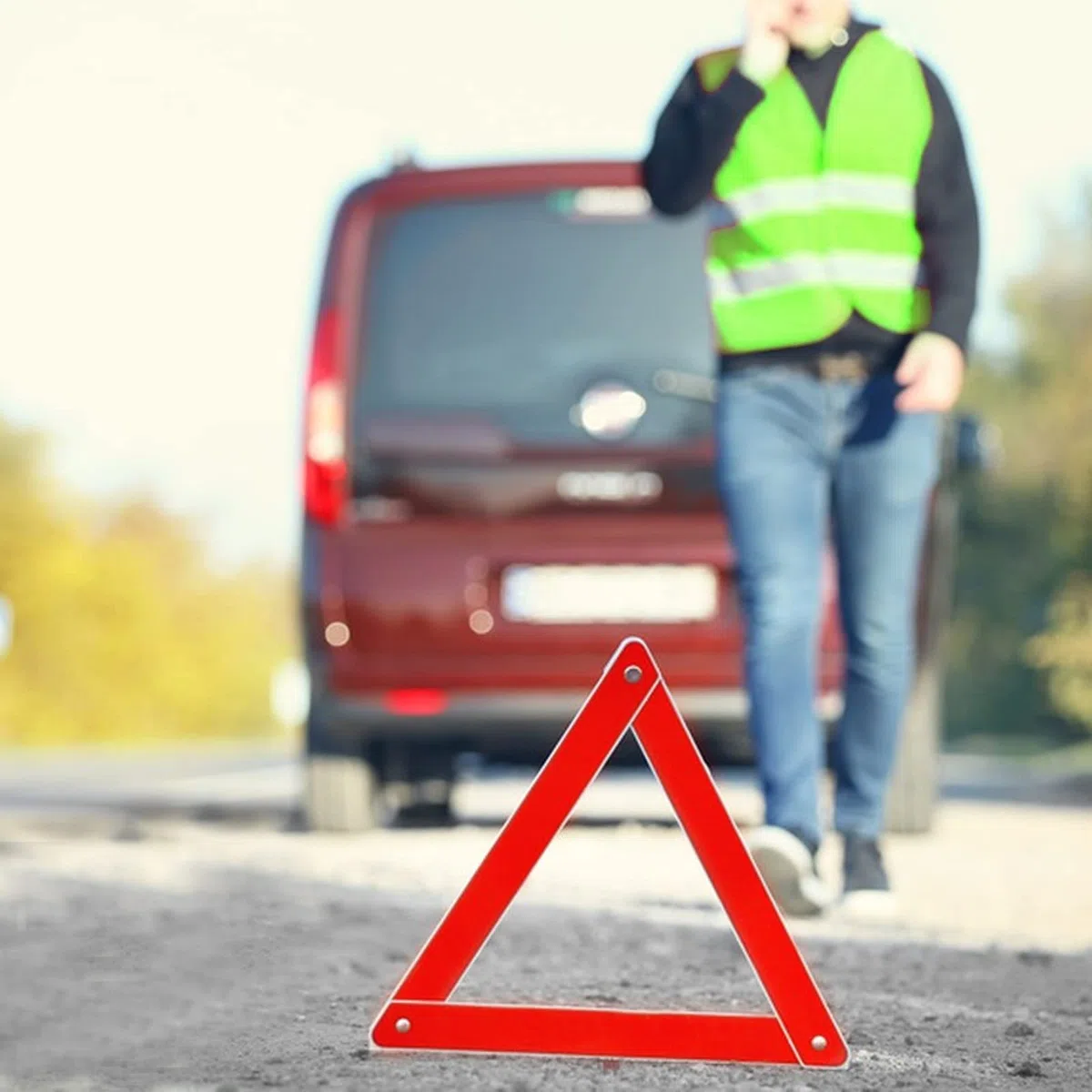 2in1 Kit Auto Emergenza con Triangolo Auto omologato & Gilet Catarifrangente Alta visibilità, Pieghevole Triangolo Emergenza Auto per Automobile Moto Camper
