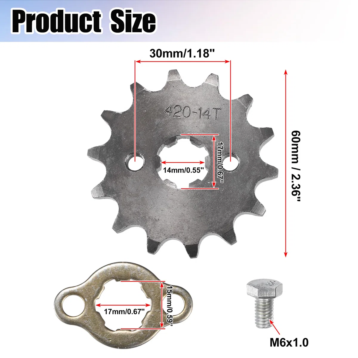 QUARKZMAN 1 Set 420 14T 17mm Anteriore Motore Pignone per Sporco Bicicletta per Mini Bicicletta ATV