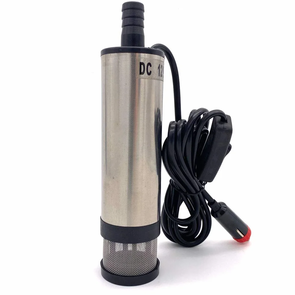 DollaTek Pompa sommersa 12v 51mm, pompa di trasferimento carburante olio auto per acqua gasolio liquido, pompa veicolo in acciaio inossidabile con accendisigari e rete filtrante staccabile