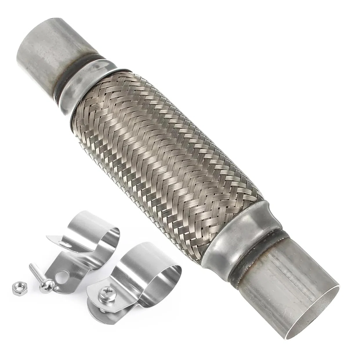 Aililong Tubo flessibile di scarico (45x200x300mm) – ondulato in acciaio inossidabile con 2 fermaglie, pezzo flessibile universale per auto, camion e autobus (riparazione del tubo di scarico/baffo)