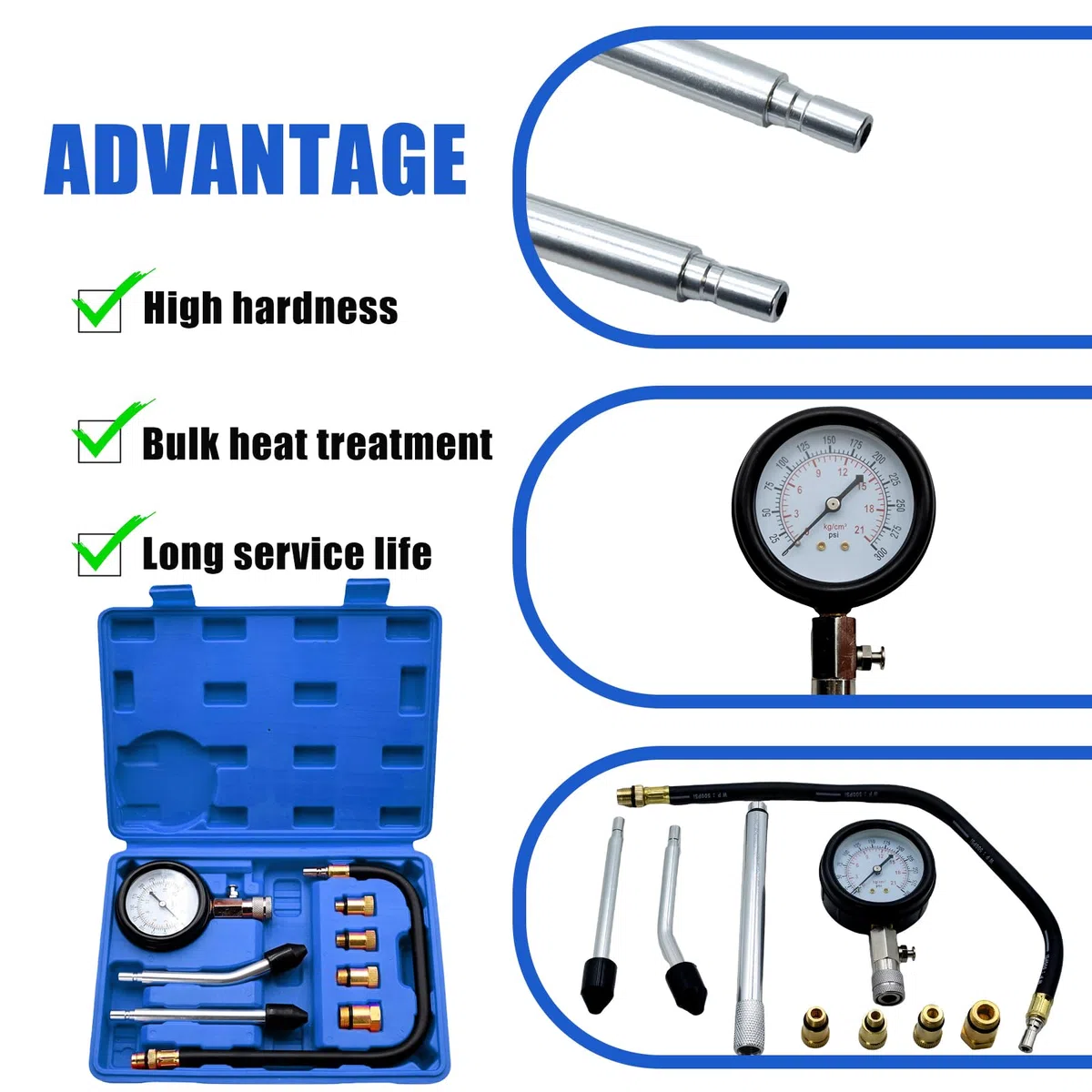 Set di tester di compressione, tester di compressione, misuratore di compressione per auto, M10 M12 M14 M18, colore blu
