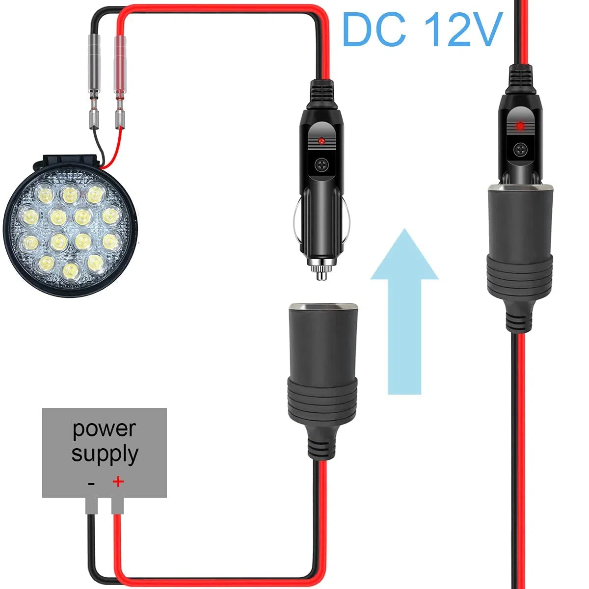 GTIWUNG 2 Pezzi Femmina Presa Accendisigari 16AWG 30CM/1FT, Auto Sigaro Spina Adattatore con Copertura Antipolvere, Caricabatteria da Auto Cavo di Prolunga per Accendisigari, Cigarette Lighter Socket