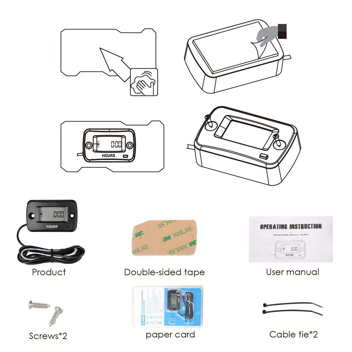 Jayron Digital LCD Contaore Impermeabile Motore a benzina Contaore Contatore Manutenzione Azzerabile Per Paramotori Motoseghe Generatori Rasaerba Marine Barche