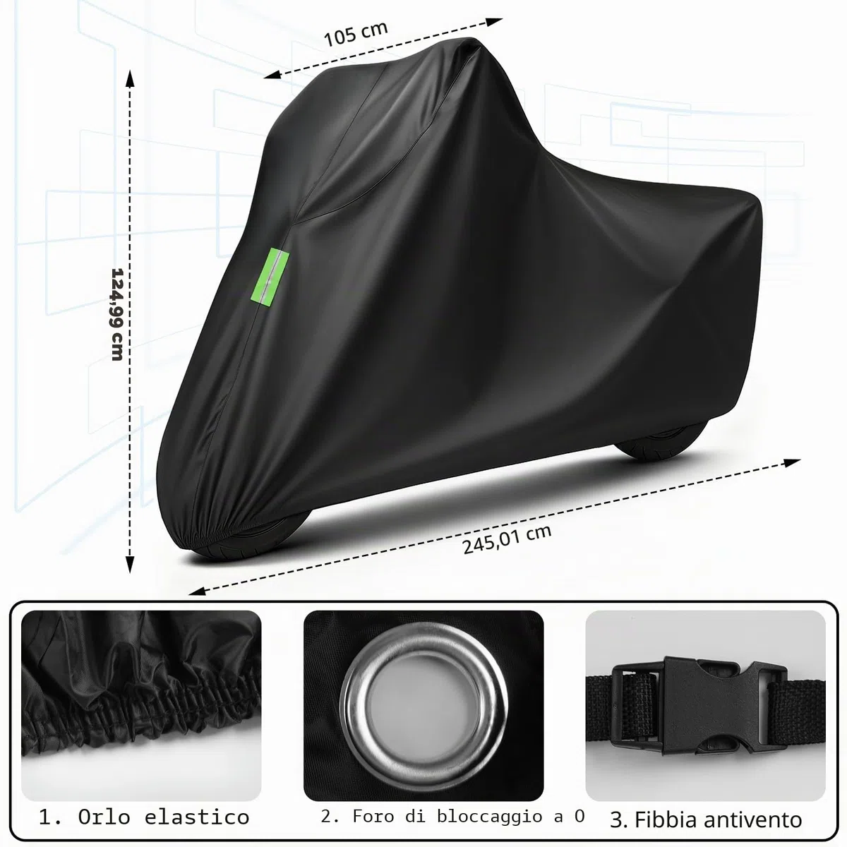 Telo Coprimoto da Esterno, Telo Moto per Esterno Impermeabile, Copri Antigrandine Universale per Scooter Motorino Ciclomotori Motocicletta Stradale Motocross 245 * 105 * 125cm (XXL)