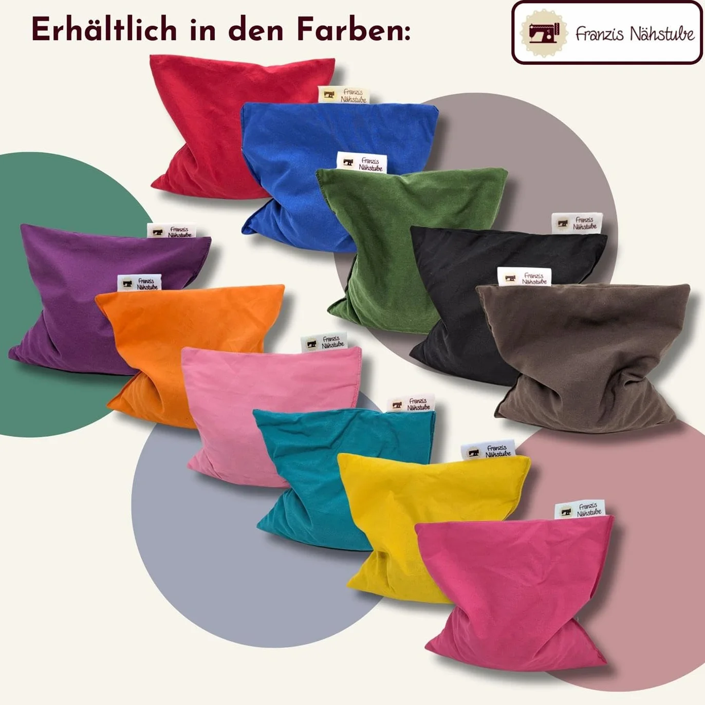Franzis Nähstube Cuscino termico con semi d'uva, 20 x 20 cm, colore rosa, in 100% cotone, con semi d'uva, 20 x 20 cm, per forno a microonde, cuscino termico