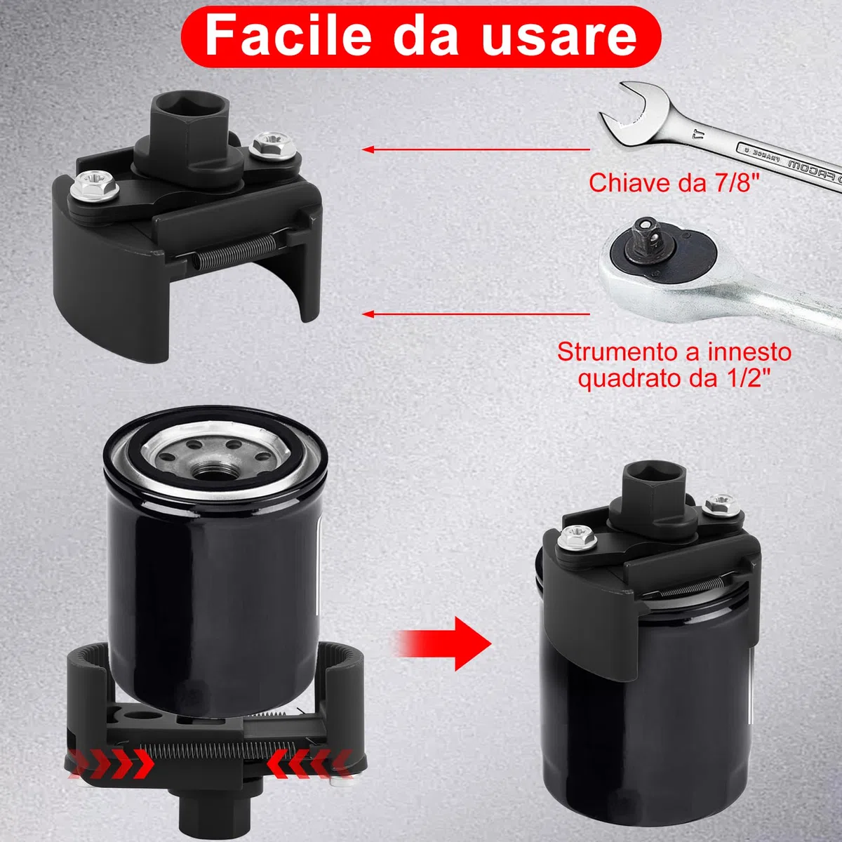 Chiave Filtro Olio Auto Regolabile, Universale 1/2" Chiave Filtro Olio mit 2 Griffe per Facile Rimozione, Design del Braccio a Molla Stabile, per Auto Moto Barca, 60-80mm