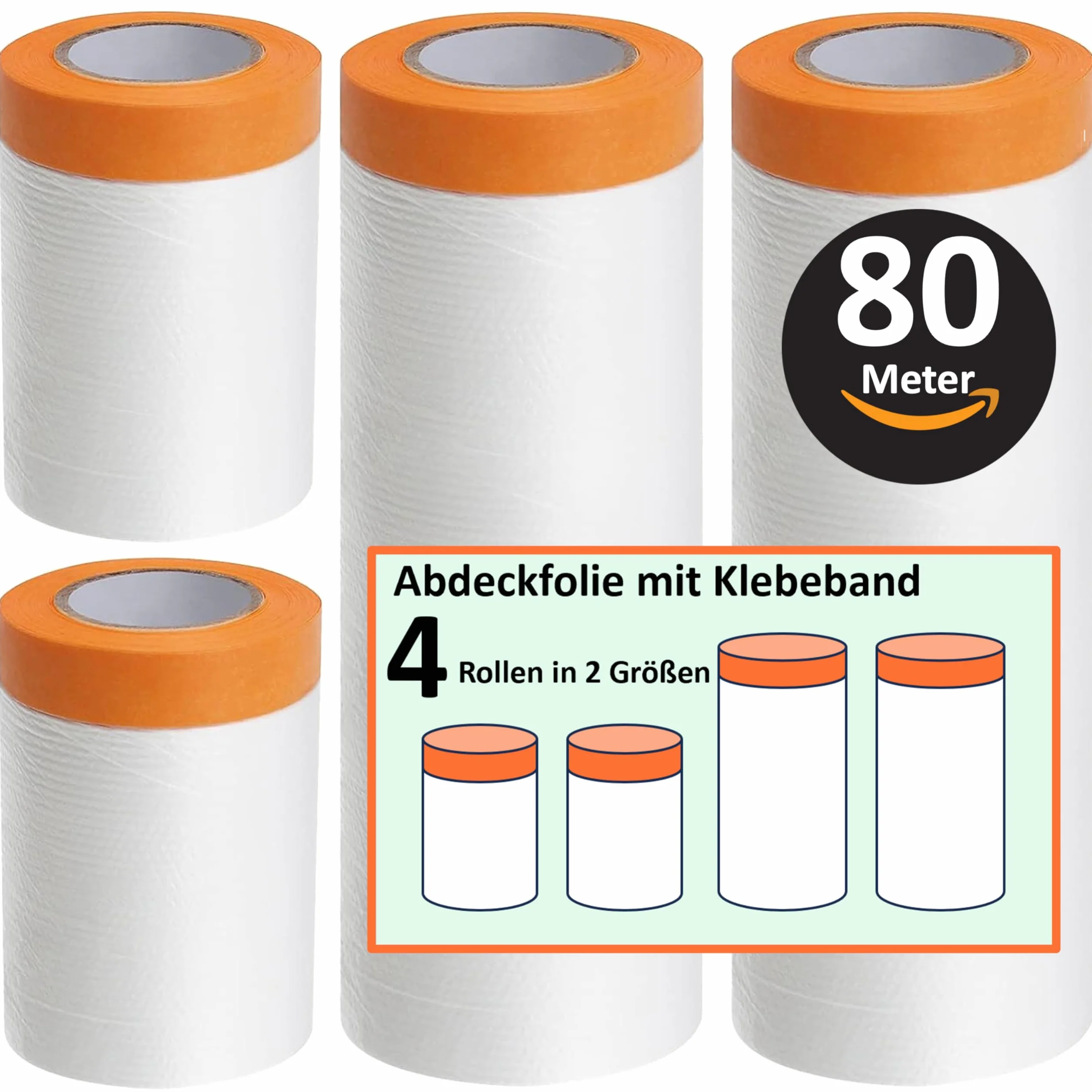 Totale 80 metri di pellicola coprente con nastro adesivo Pellicola per pittore - Nastro dorato Pellicole coprenti con nastro adesivo Pellicole per pittura (4 rotoli)