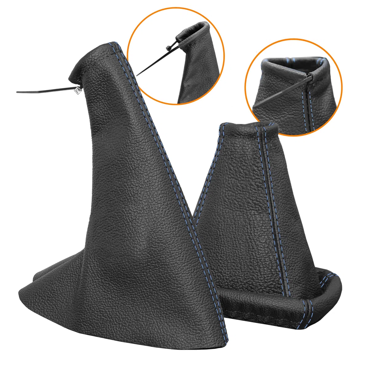 Cuffia cambio e Freno a mano compatibile con Opel Corsa B e Tigra A 1993-2000 - nero blu - vera pelle - leva cambio manuale - (A0003-8)