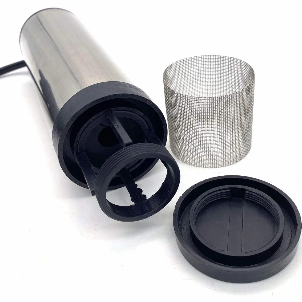 DollaTek Pompa sommersa 12v 51mm, pompa di trasferimento carburante olio auto per acqua gasolio liquido, pompa veicolo in acciaio inossidabile con accendisigari e rete filtrante staccabile
