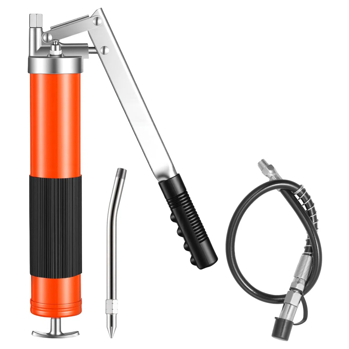 VEVOR Pistola per Grasso Manuale 10000 PSI ad Alta Pressione, Kit Pistola per Grasso Ingrassatore Manuale con Tubo Flessibile da 46 cm, 1 Tubo Rigido di Prolunga e 1 Ugello, Auto, Nautica