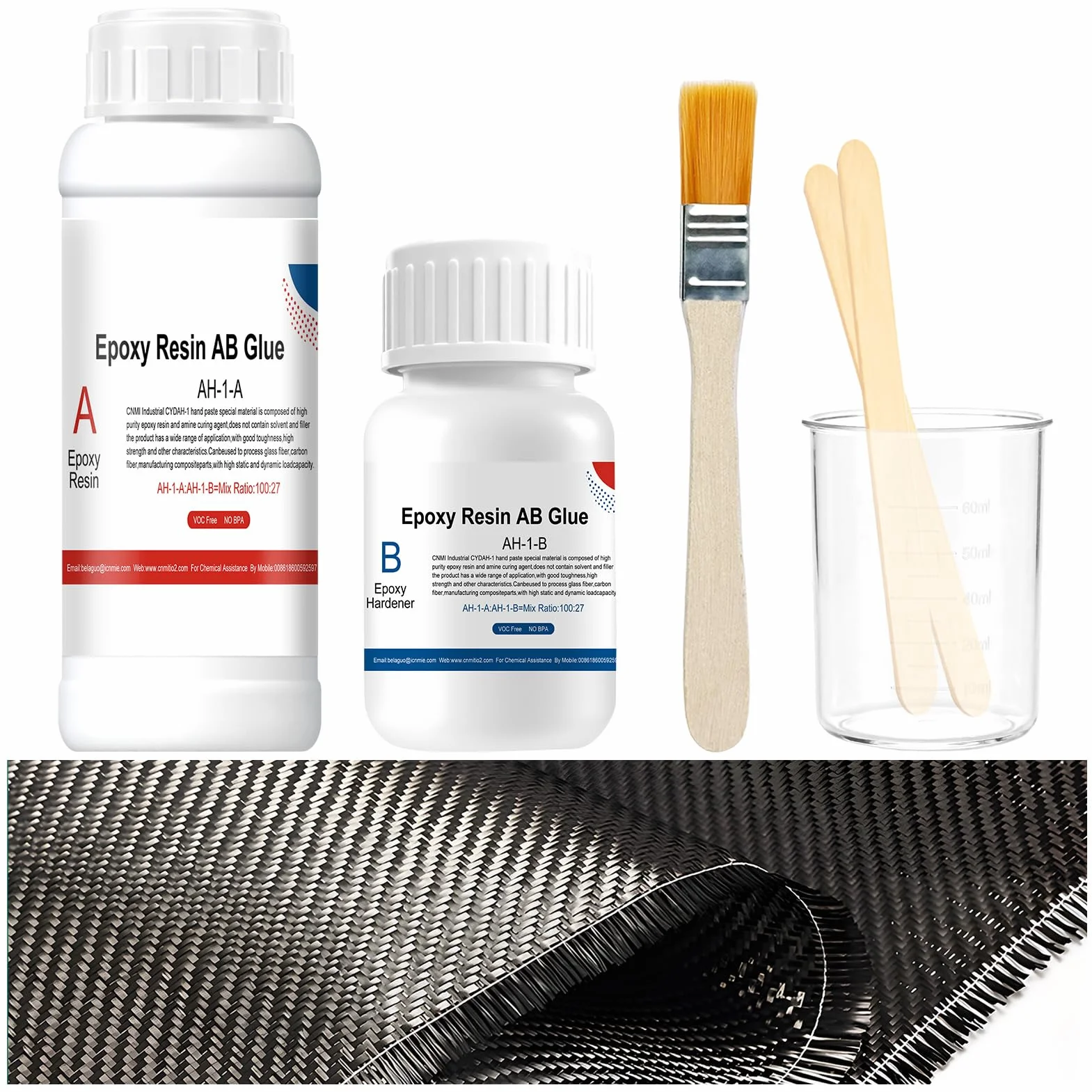 Kit di Riparazione Ultra Veloce in Fibra di Carbonio, Kit Epoxy Riparazione Resina + Tessuto in Fibra di Carbonio 20x60cm, Adatto per Il Rinforzo e Riparazione di Automobili, Motociclette, Navi
