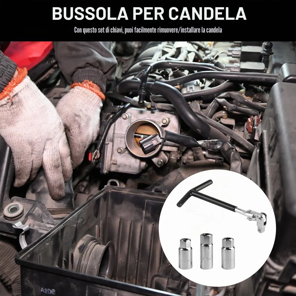 Set di 4 chiavi per candele di accensione, universale, con impugnatura a T, 16 mm, 18 mm, 21 mm, per auto, moto, candele di accensione