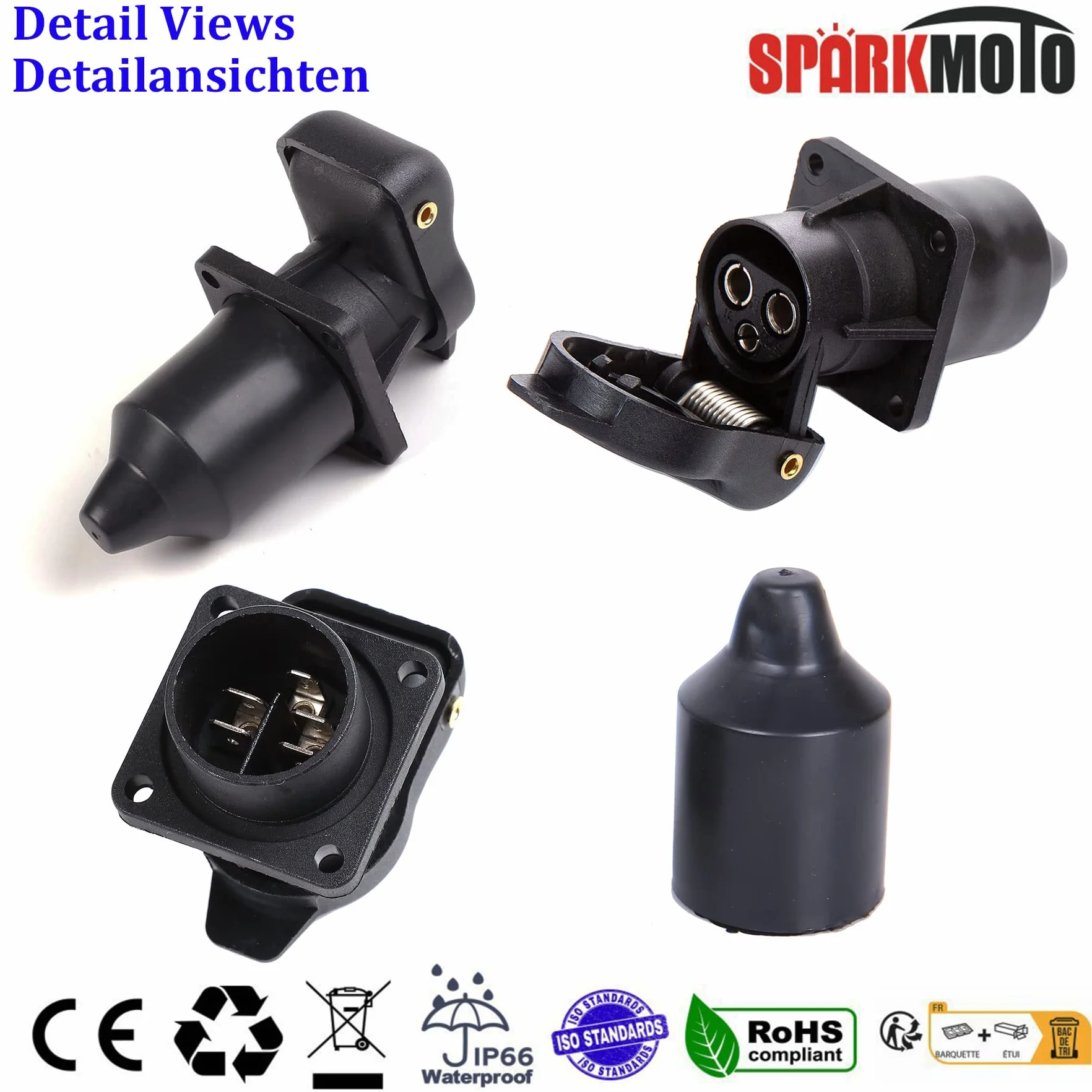 3 Pezzi x Spina 3 Poli E Presa 3 Poli per Rimorchio Trattore, 12V Spina E Presa Rimorchio 3 Poli Impermeabile Connettori, Spina 3 Poli per Trattore RV Rimorchio Camion Macchine Agricole