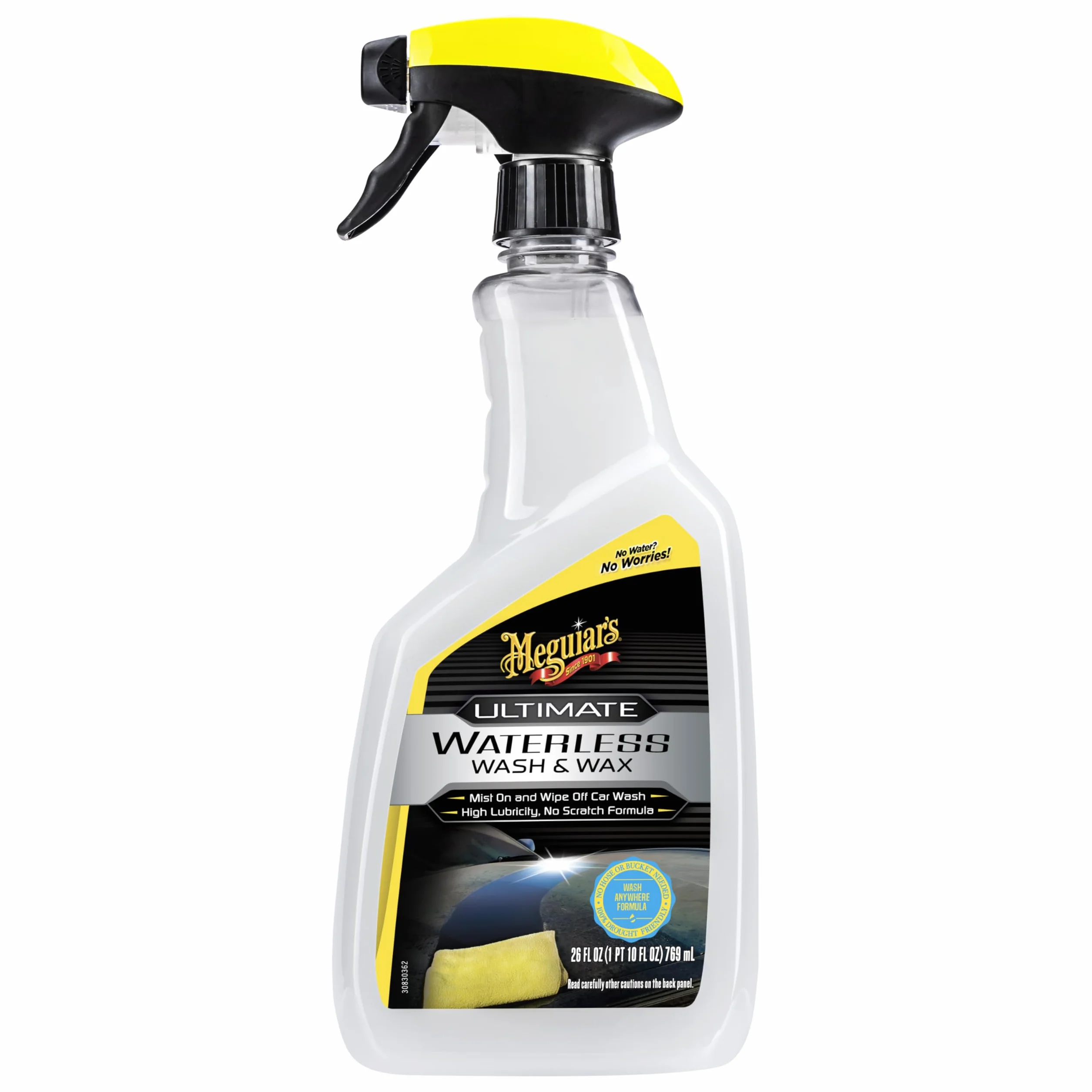 Meguiar's Ultimate Waterless Wash & Wax, Shampo a Secco per Auto e Moto - Lavaggio Rapido e Delicato, Lascia una Barriera di Cera Lucida, 768 ml, G3626EU