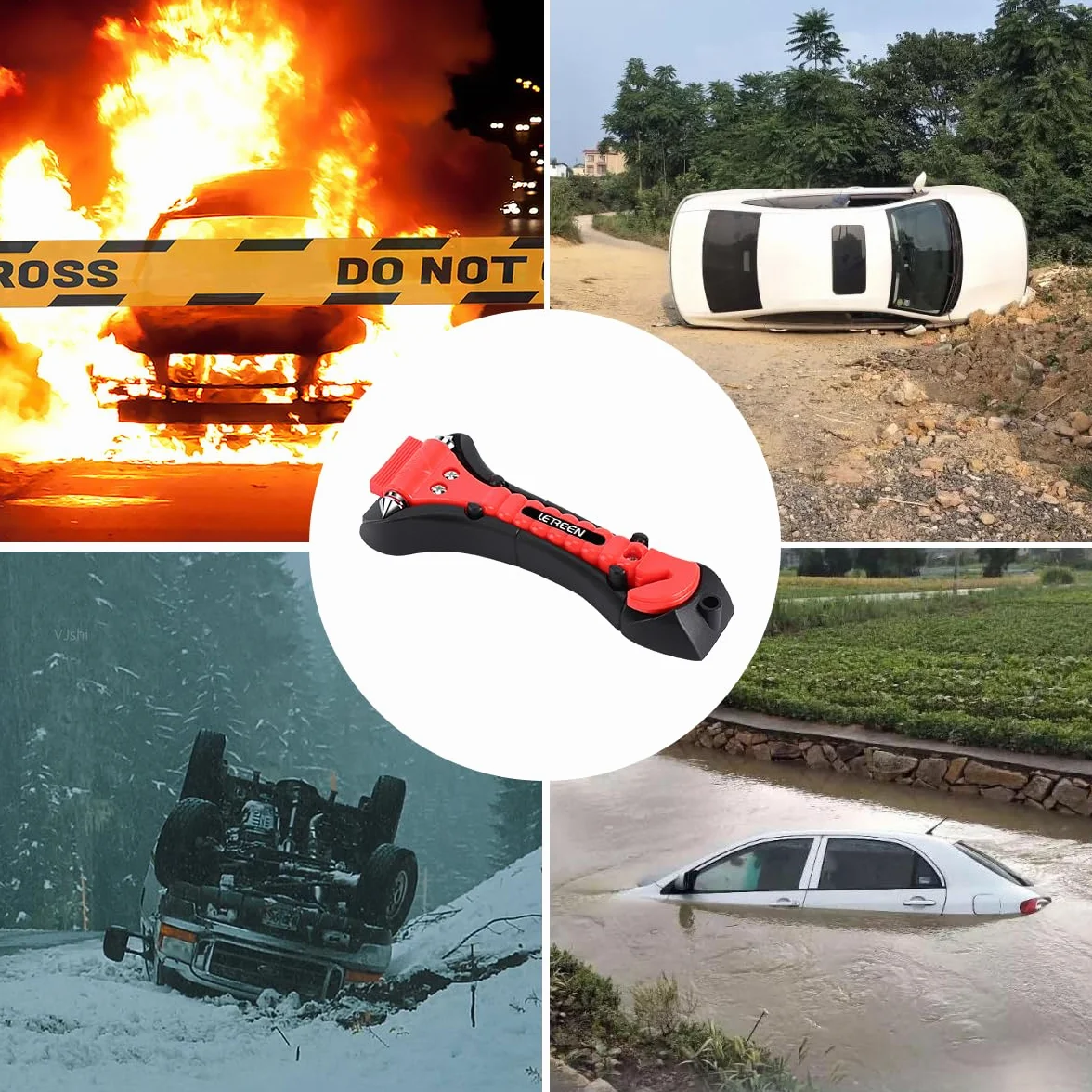 4 Pezzi Martello di Emergenza per Auto con Taglia Cinture - Martelletto Rompivetro Auto con Punte Indurite - Martello di Sicurezza per Rompere Finestra e Tagliare Le Cinture di Sicurezza