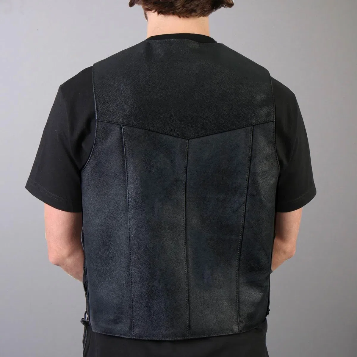 Hot Leathers Gilet in pelle pesante da uomo con pizzo laterale