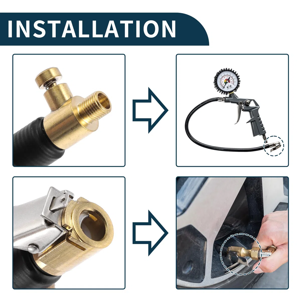 per Tubo di prolunga per Gonfiatore per pneumatici per auto 0.305inx32TPI Adattatore per tubo di prolunga per pompa dell'aria Valvola del pneumatico Nero 1 Set 78.74 pollici 12.6mm