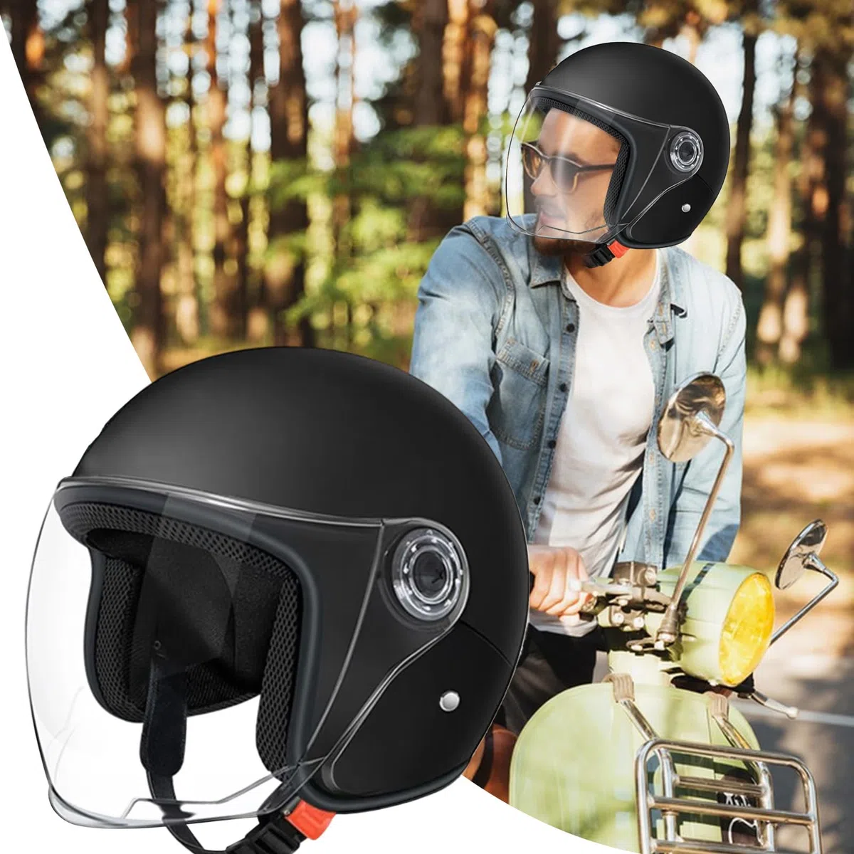 Casco per Motocicletta - Mezzo Casco per Motocicletta | Equipaggiamento Protettivo Traspirante con Visiera per Uomini e Donne - Avventura Pendolari Uomini Donne