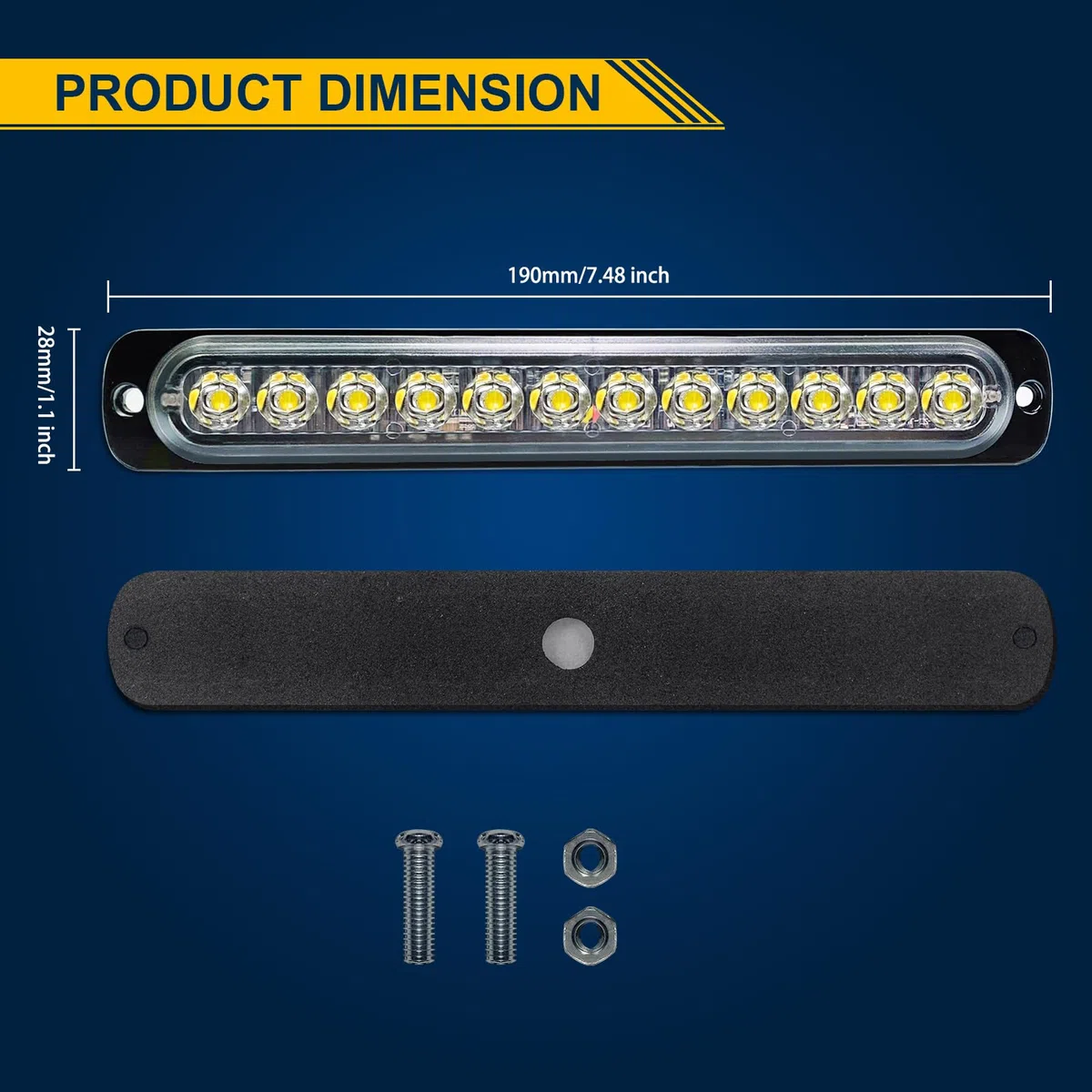Kit da 2 Luci Strobe LED Emergenza, 12 LED Bianchi a Montaggio a Superficie, Luci Lampeggianti per Avviso di Pericolo, Compatibili con 12V-24V per Veicoli da Costruzione, Camion, Fuoristrada