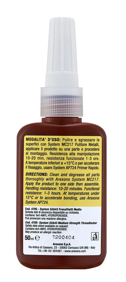 AREXONS B0137707 System 52A43, Frenafiletti Medio 50 ml, Frete a Bassa viscoità, Frenatura Permanente di prigionieri, Dadi e bulloni Non soggetti a smontaggio, Elimina allentamenti