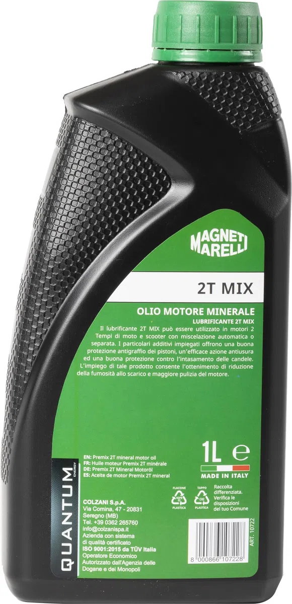 Quantum Energy Magneti Marelli Olio Minerale Premix 1L per Moto e Scooter 2 Tempi – Lubrificante Motore 2T Alta Protezione, Combustione Pulita e Prestazioni Affidabili