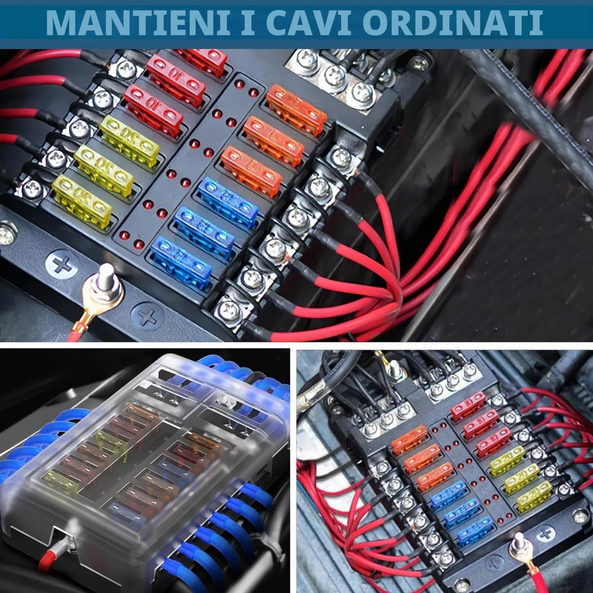 12 Vie Portafusibili Auto 12V con LED, Scatola Fusibili Auto 12 Volt con LED, 24 Fusibili a Lama, Pannello Fusibili 12V per Camper, Barca, Camion, SUV, Trattore, Scatola Porta12 Volt