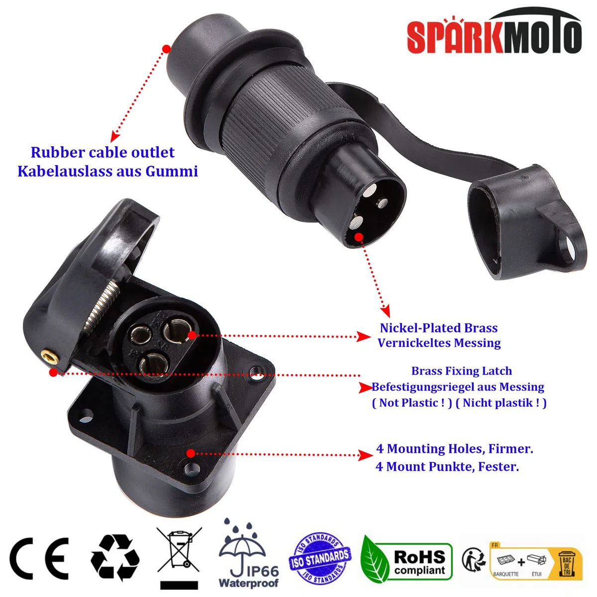 3 Pezzi x Spina 3 Poli E Presa 3 Poli per Rimorchio Trattore, 12V Spina E Presa Rimorchio 3 Poli Impermeabile Connettori, Spina 3 Poli per Trattore RV Rimorchio Camion Macchine Agricole
