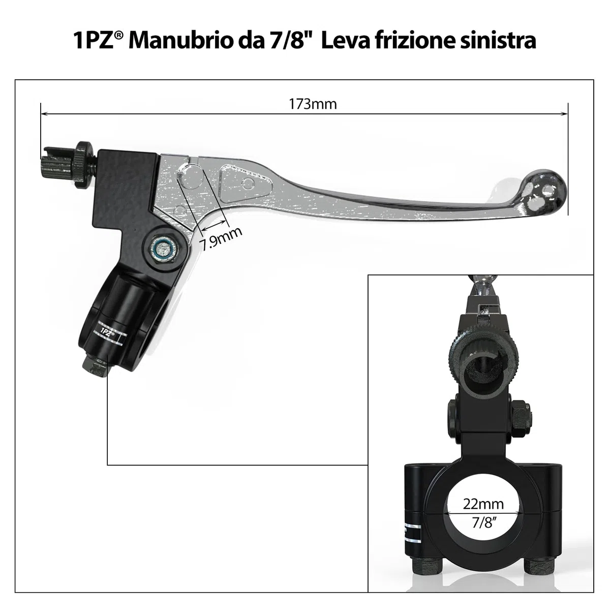 1PZ IT1-M7H Leva Freno/Frizione Sinistra Universale da 22mm 7/8" – Leva Meccanica Resistente per Dirt Bike, Pit Bike, ATV, Coleman CT100U/CT200U, Mini Bike, Baja, Apollo, SSR