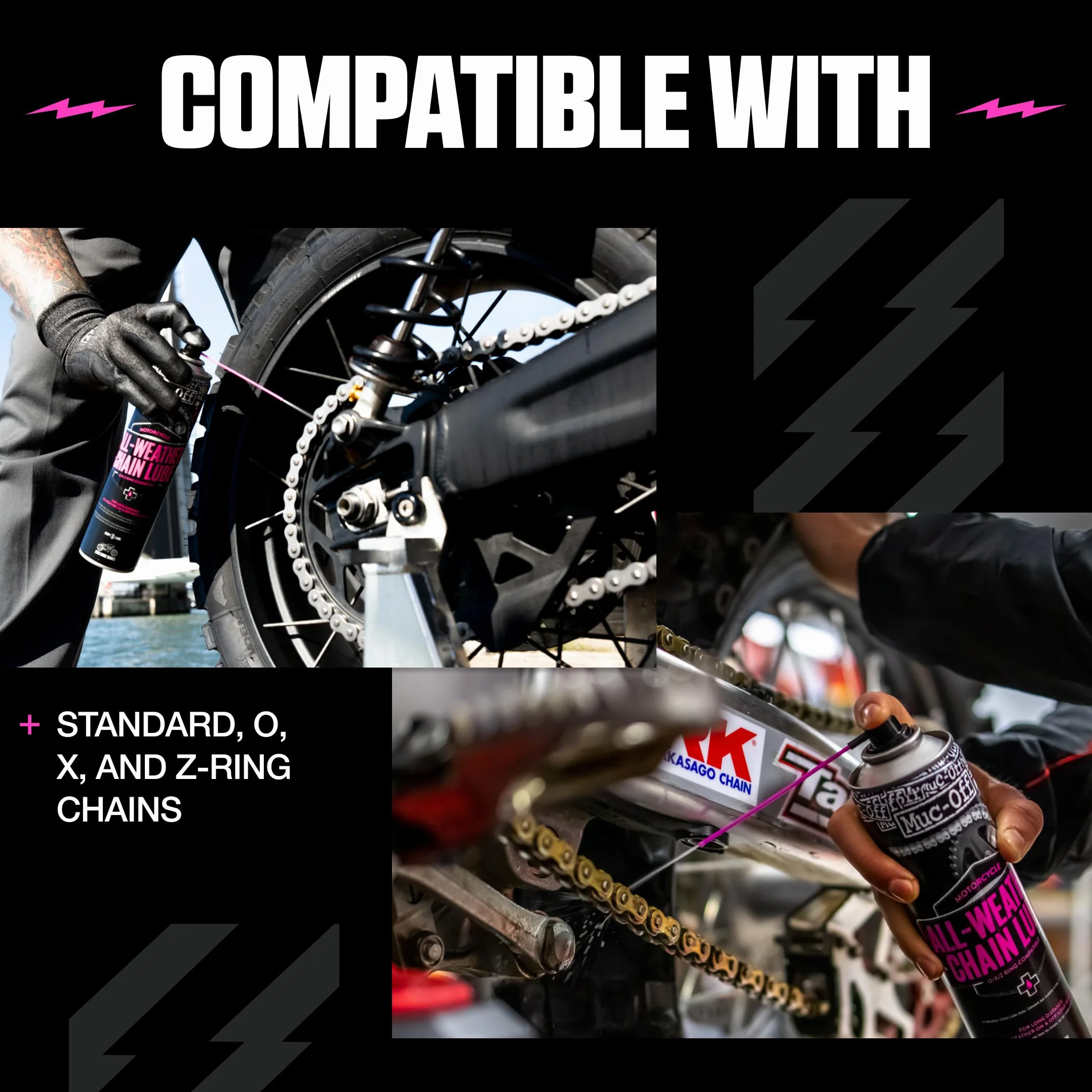 Muc-Off All-Weather Motorcycle Chain Lube, 400 ml - Grasso Catena Moto Spray di Alta Qualità - Lubrificante Catena Moto Formulato per Tutte le Condizioni Atmosferiche