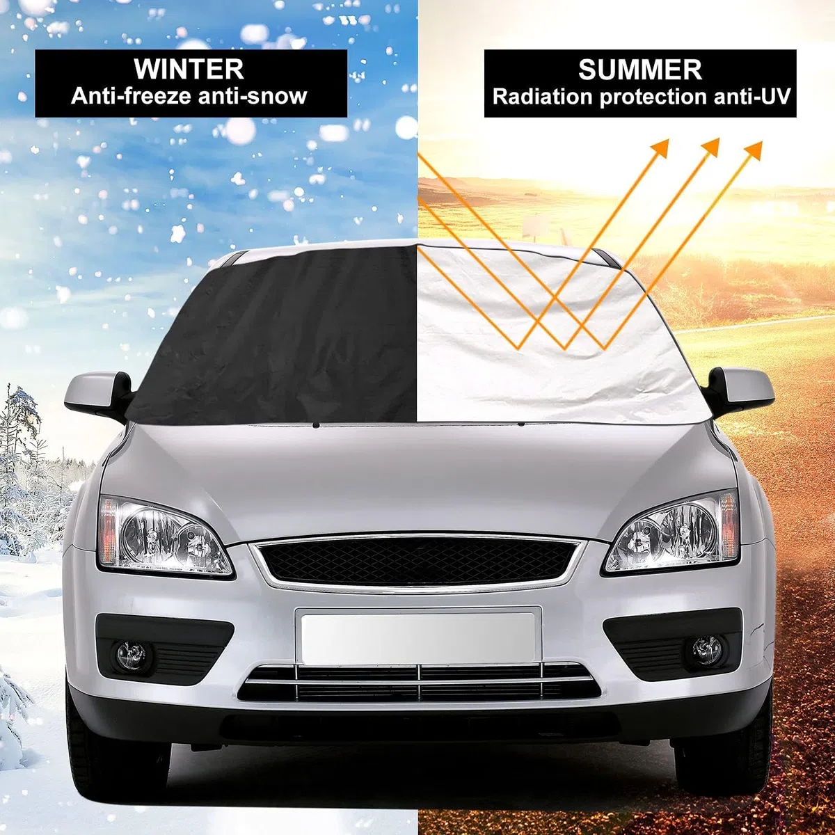 Copertura Parabrezza Auto, Protezione Parabrezza Magnetico Protegge dal Gelo e Neve, Ghiaccio, UV, Telo Auto Invernale, Copri Parabrezza Adatto la Maggior Parte dei Veicoli (210 x 120 cm)