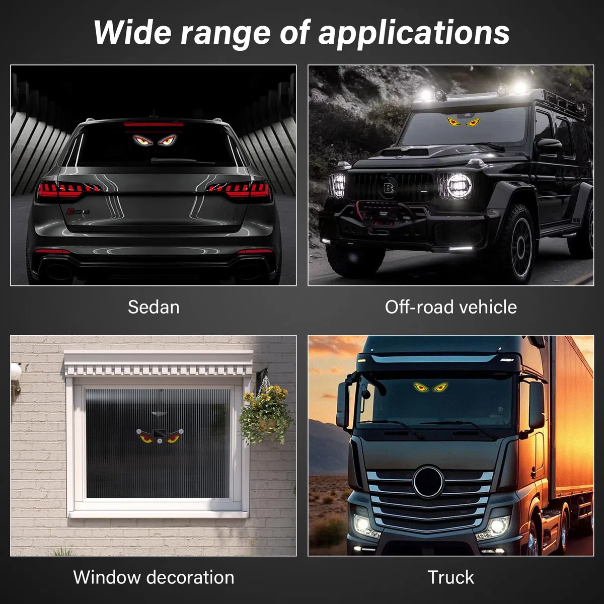 2 Pezzi Solar Demon Eye LED per Auto, LED Dinamici con 5 Modalità | Luci Occhi Demonio;Luce Finestra Auto a Energia Solare;Impermeabile Decorazione Parabrezza per SUV Camion Tuning