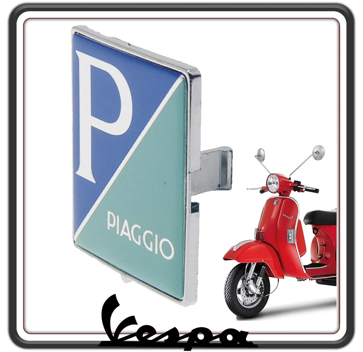 Targa con logo frontale per Piaggio Vespa Sprint, PX, Primavera, ET4, LX, GTS, GTV, Granturismo, Porter, Ape Calessino
