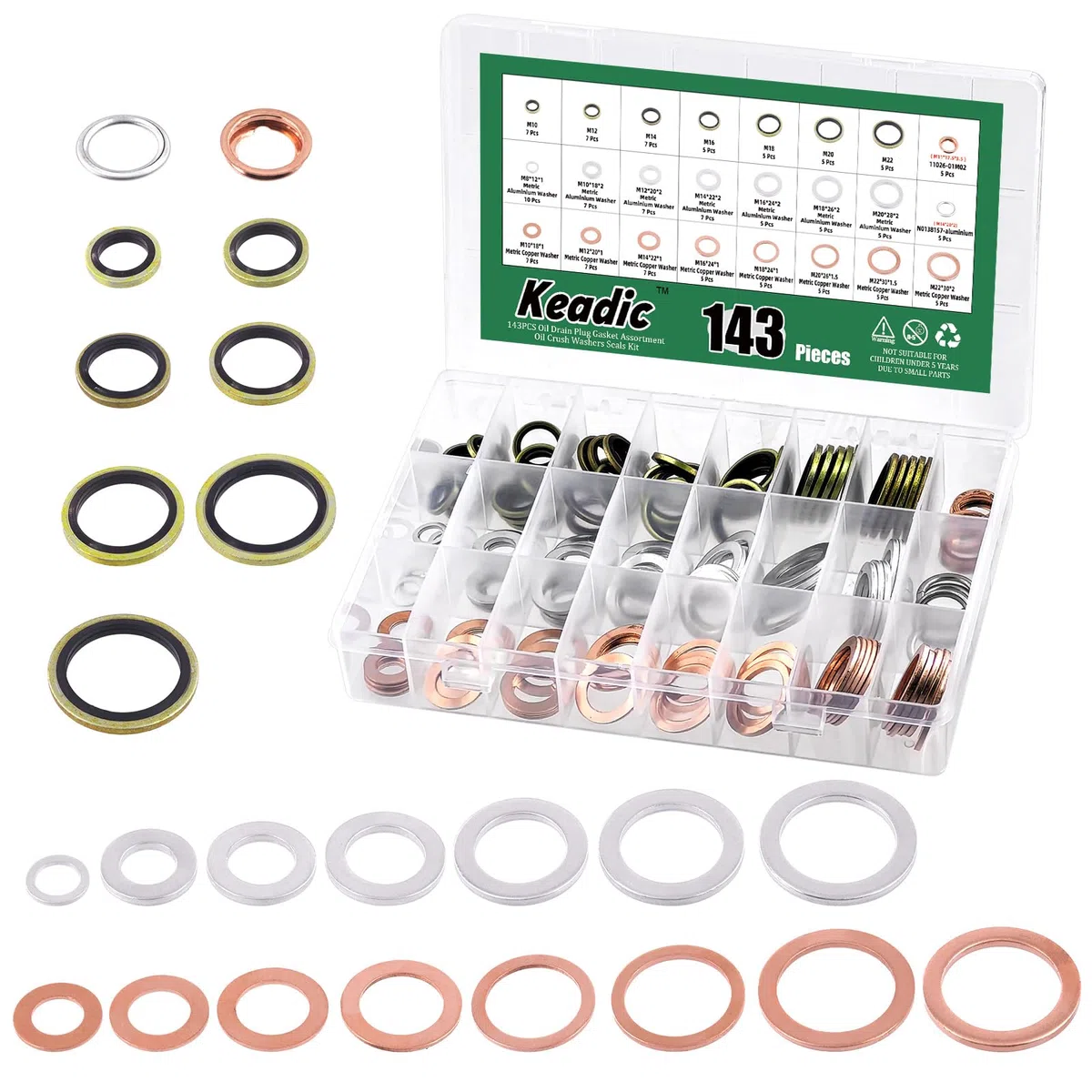 Keadic Set di guarnizioni per tappo di scarico dell'olio, 143 pezzi, 11026-01M02, N0138157, kit di guarnizioni per rondelle di frantumazione dell'olio per autoveicoli
