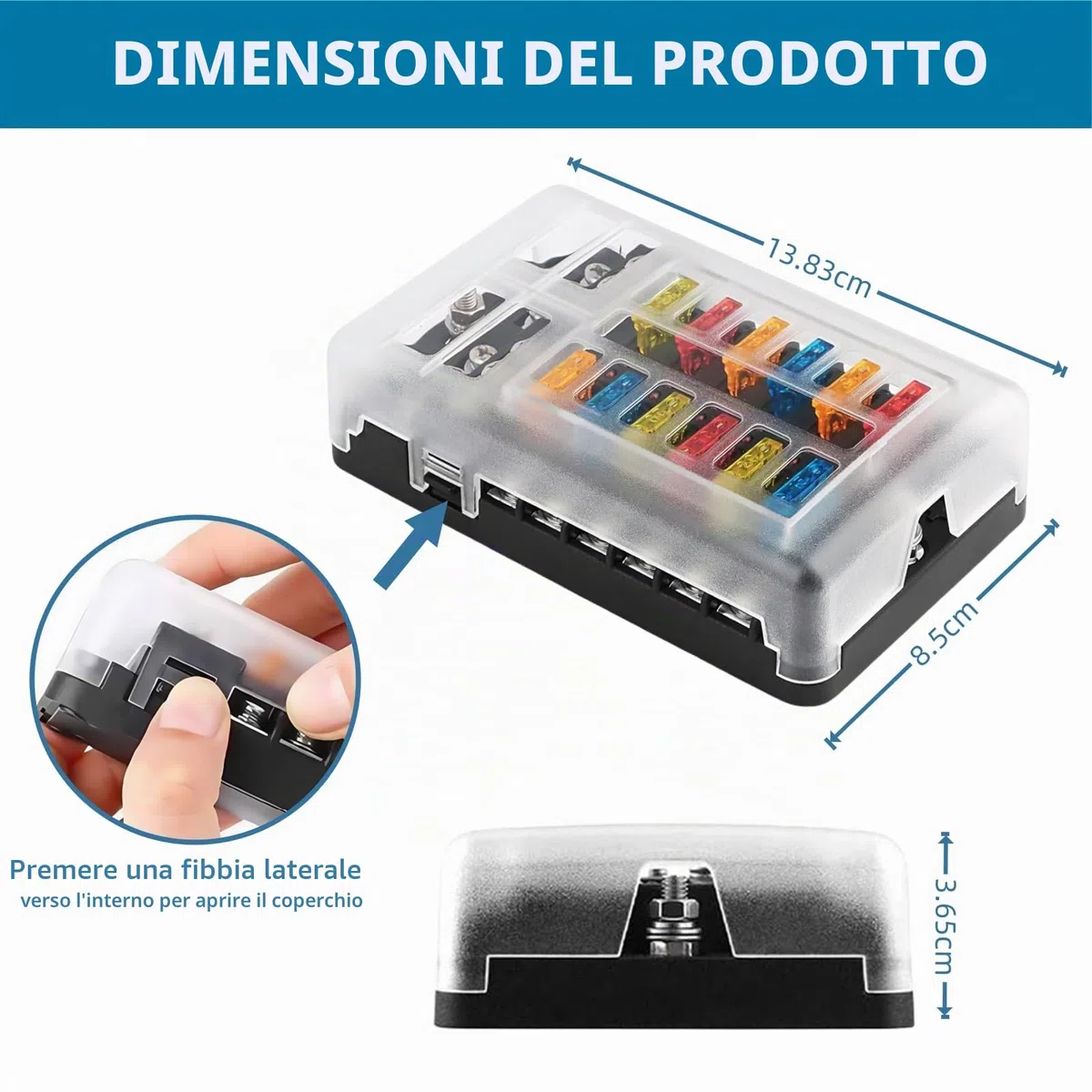 12 Vie Portafusibili Auto 12V con LED, Scatola Fusibili Auto 12 Volt con LED, 24 Fusibili a Lama, Pannello Fusibili 12V per Camper, Barca, Camion, SUV, Trattore, Scatola Porta12 Volt