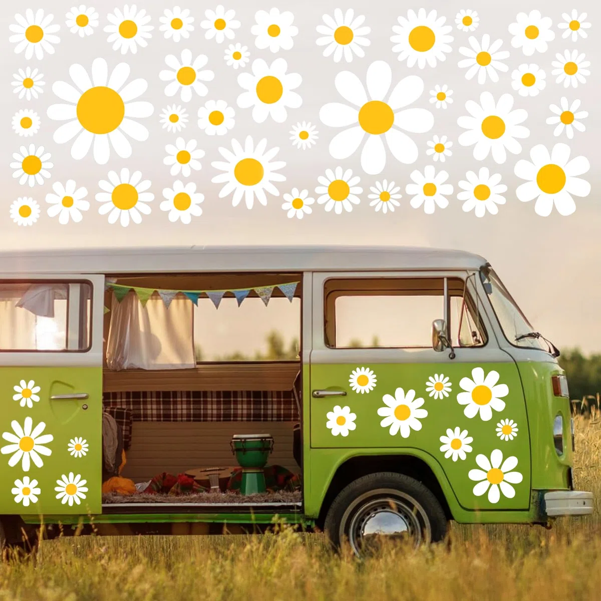 82 PCS Margherita Adesivi per Auto,Fiore Decalcomania Dell'autoadesivo Dell'automobile,Decorazioni Vinile Automotive Decorazione Esterna Adesivo Autoadesivo per Porte Finestre Pareti Muro Moto Camper