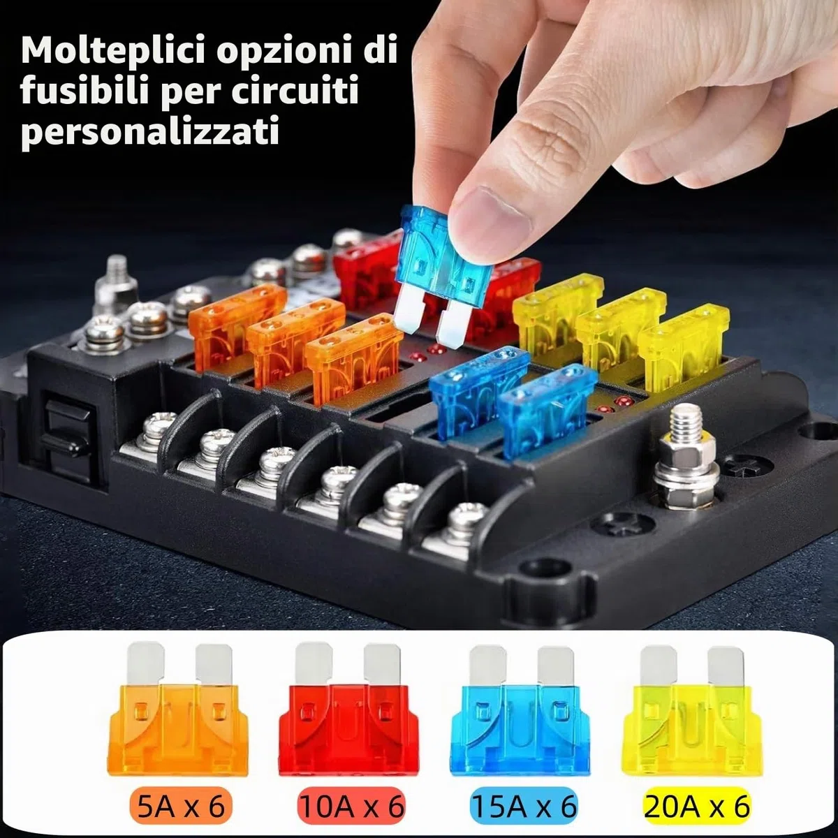 12 Vie Portafusibili Auto 12V con LED, Scatola Fusibili Auto 12 Volt con LED, 24 Fusibili a Lama, Pannello Fusibili 12V per Camper, Barca, Camion, SUV, Trattore, Scatola Porta12 Volt