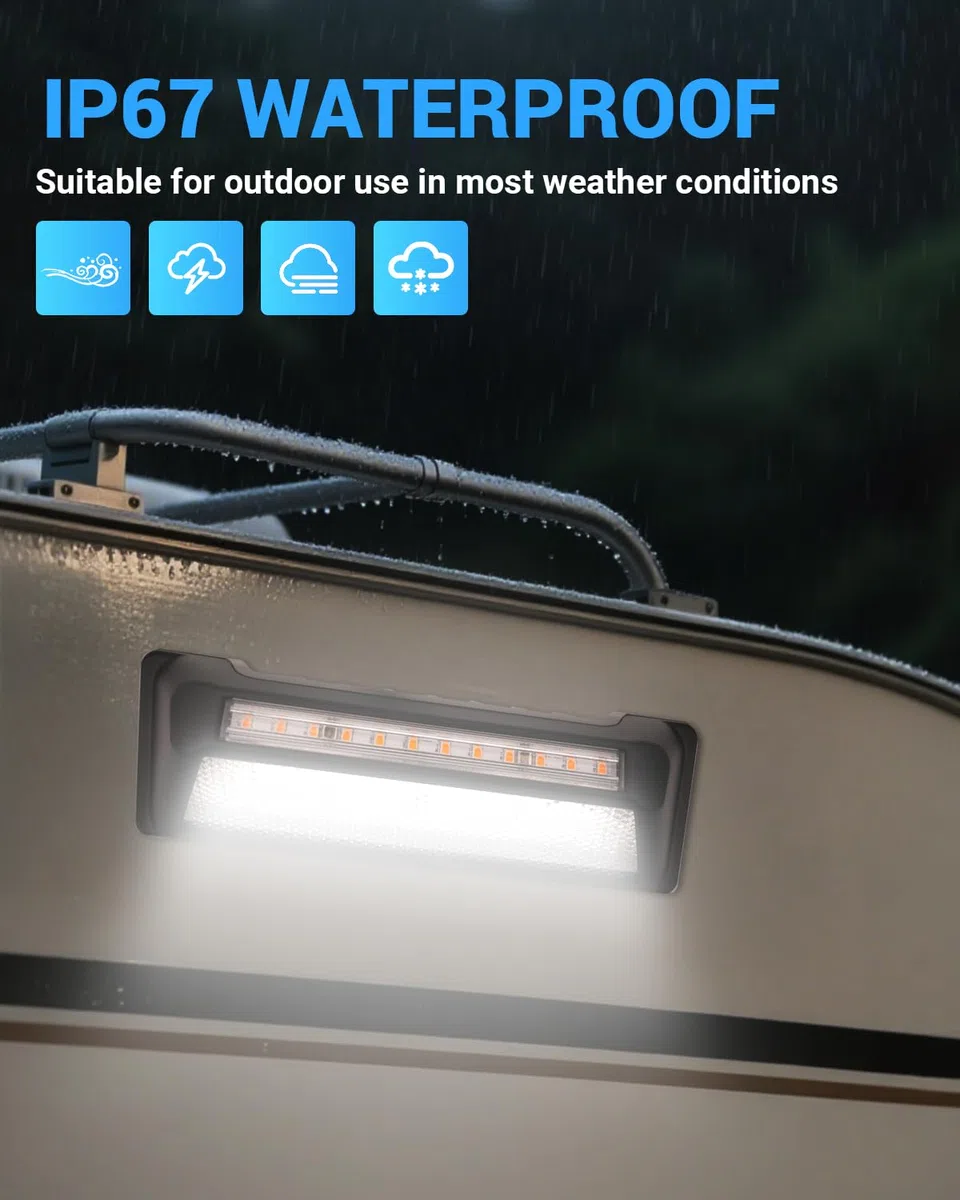 SUPAREE Luce a LED da 12 V per tenda da campeggio, colore ambra, 6500 K bianco e 1500 K ambra, 6000 lm, IP67, impermeabile, per barca, camper, camper, 1 pezzo