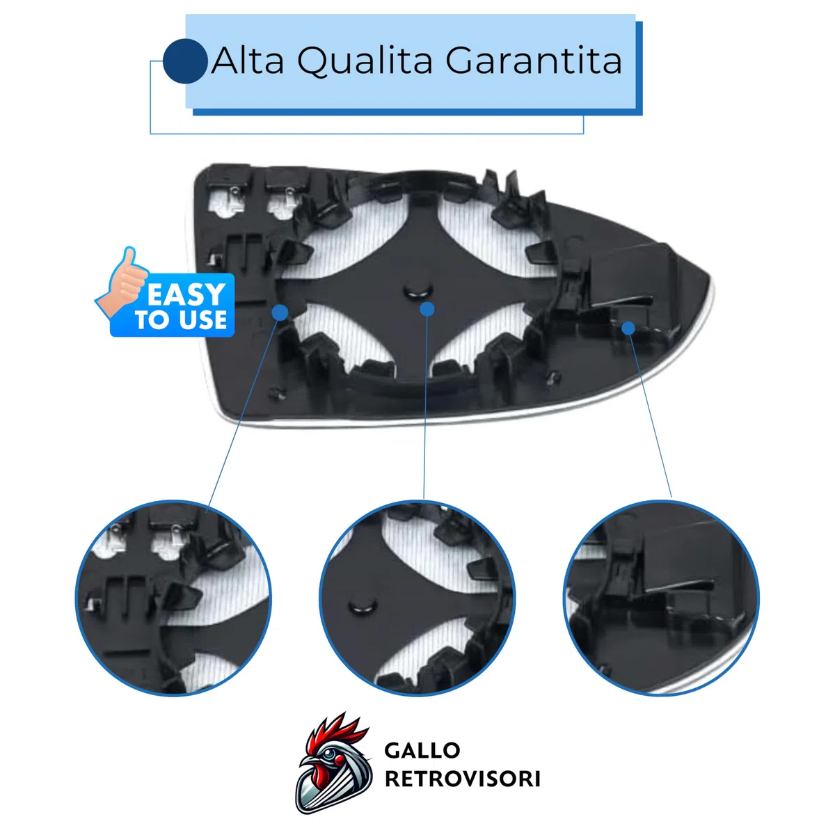 Specchio Retrovisore specchietto esterno - Sinistro, Solo Vetro con Biadesivo, Curvo, Cromato, Compatibile con Mitsubishi L200 dal 1997 al 2005