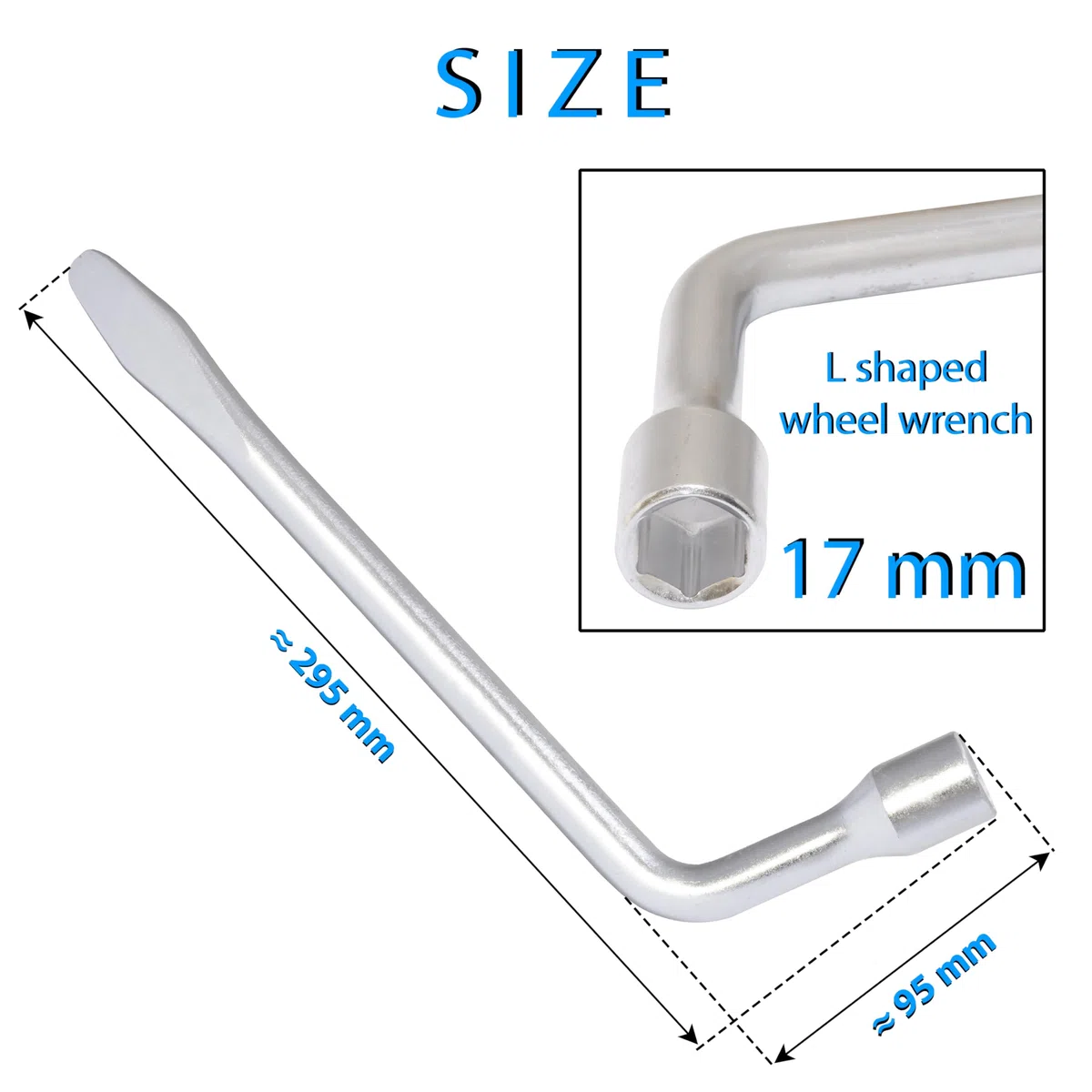 Aerzetix - C68472 - Chiave di smontaggio ruote 17mm in ''L 295x95x25mm a 6 lati con manico cacciavite piatto - in acciaio Cr-V