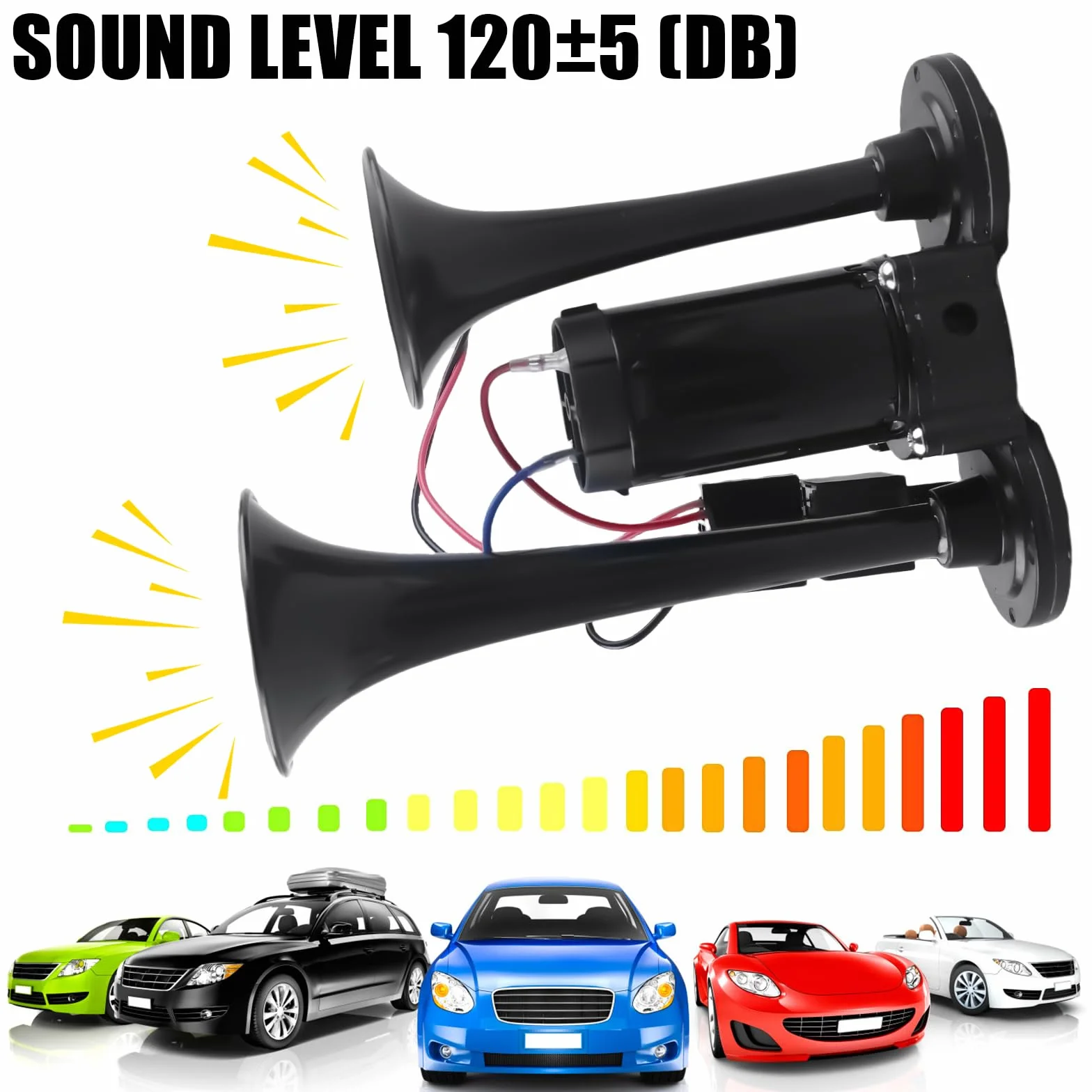 GAOUTO LWK Clacson da 12 V, 120 db, doppio clacson ad aria, super rumoroso con compressore, tromba ad aria compressa per tutti i veicoli da 12 V, auto, treno, barca