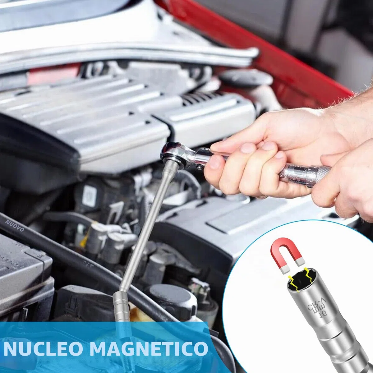 Chiave Candela 16 MM Universale: HOMURY Chiave a Bussola, 30 cm di Prolunga, Flessibile Attacco da 3/8" per Strumento di Rimozione della Candela, Chiave a Cricchetto