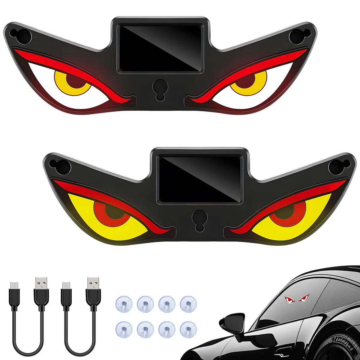 2 Pezzi Solar Demon Eye LED per Auto, LED Dinamici con 5 Modalità | Luci Occhi Demonio;Luce Finestra Auto a Energia Solare;Impermeabile Decorazione Parabrezza per SUV Camion Tuning