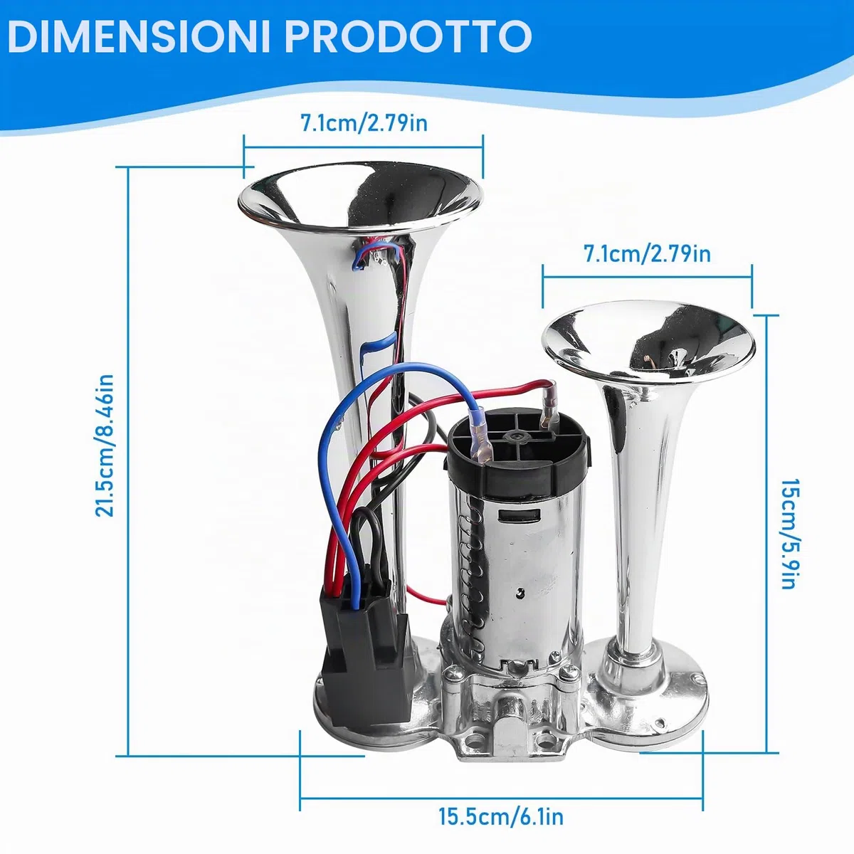 Clacson LWK 12 V, rumoroso per auto con compressore, doppio tubo ad aria compressa, tromba ad aria compressa per tutti i veicoli da 12 V, camion, treno, auto, barca, moto, furgone