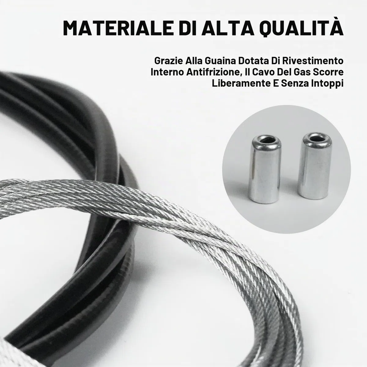 Cavo acceleratore universale da 2,50 m con guaina - Per carburatore scooter 50cc, moto e motorino