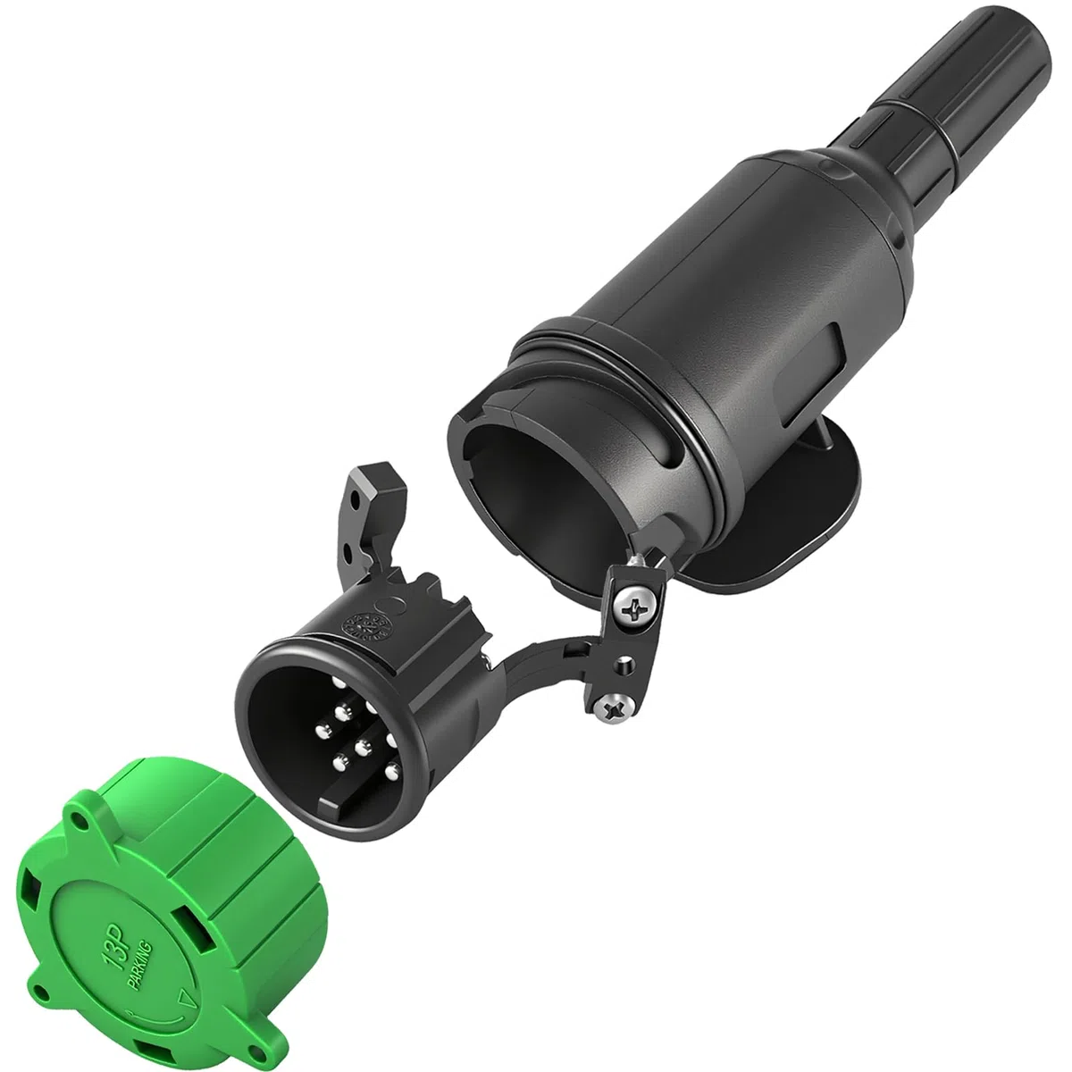 Connettore per rimorchio, connettore Premium – 13/8 poli a vite a norma ISO 11446, per gancio da 12 V, con copertura Parking, spina da 13 polieger (8 poli)