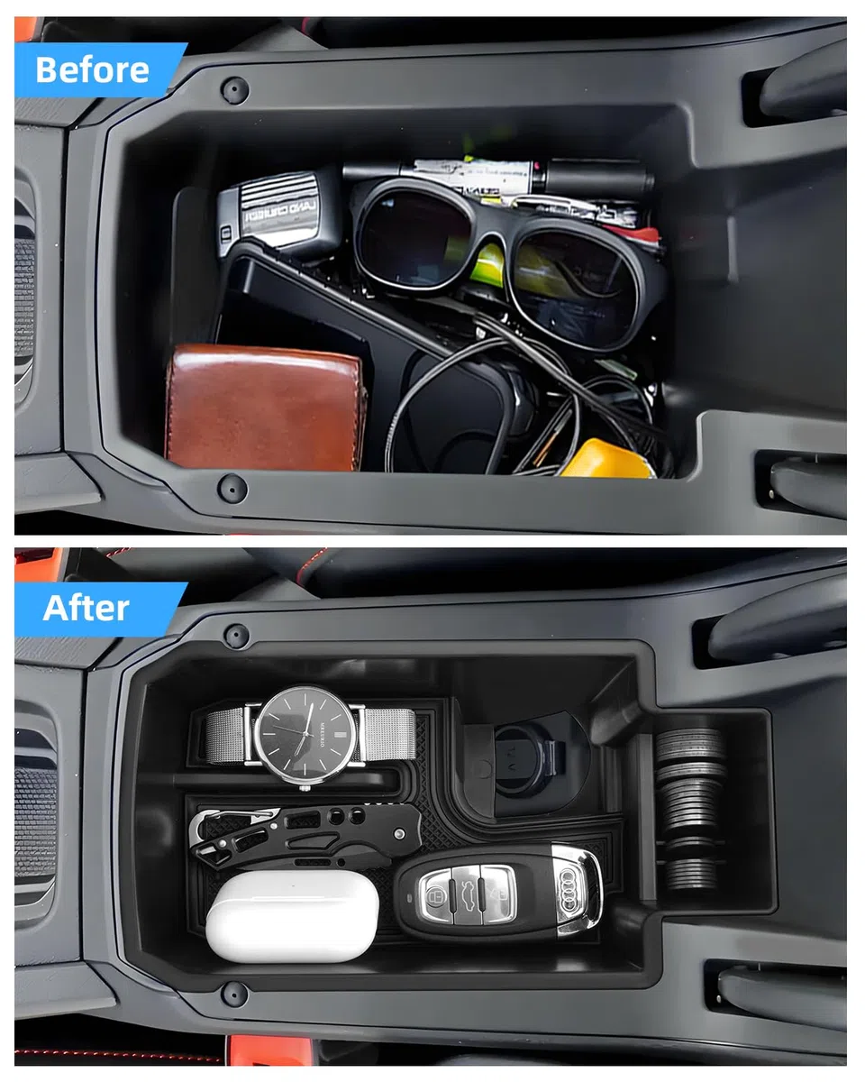 Vano Portaoggetti per Bracciolo per Seat Leon 2025 2024 2023 2022 2021 2020, Console Centrale Organizer con Tappeti Antiscivolo per Cupra Formentor, Bracciolo Organizer Accessori, Nero