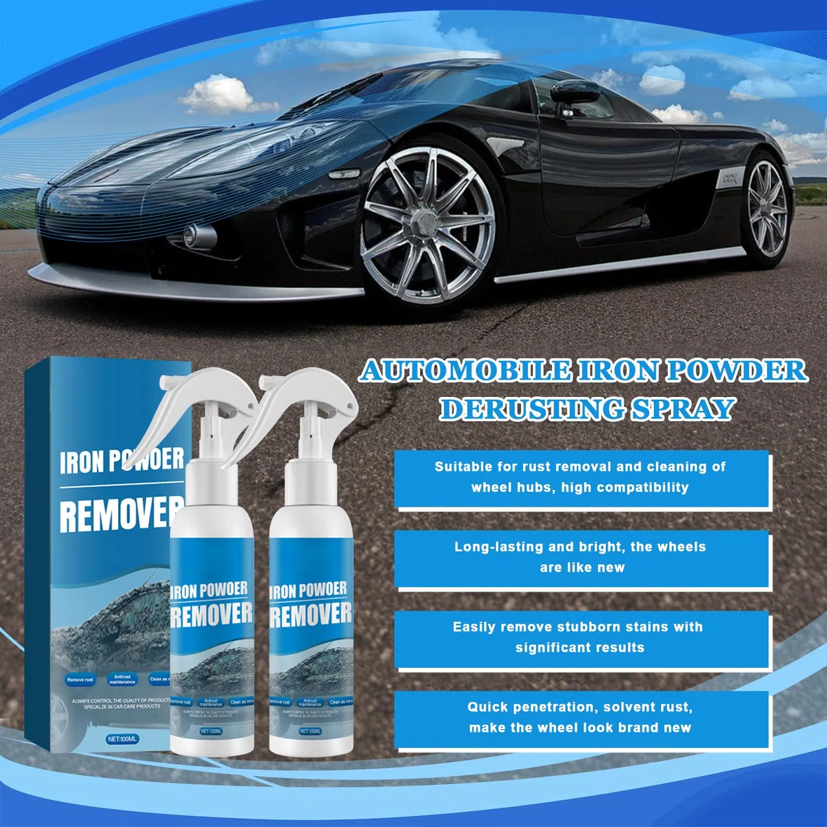 2 Pezzi Convertitore Ruggine, Spray per Rimuovere la Ruggine, Eliminare Ruggine da Metallo, Multifunzionale Antiruggine Sprays, Antiruggine per Ferro, per Automobili, Biciclette, Metallo