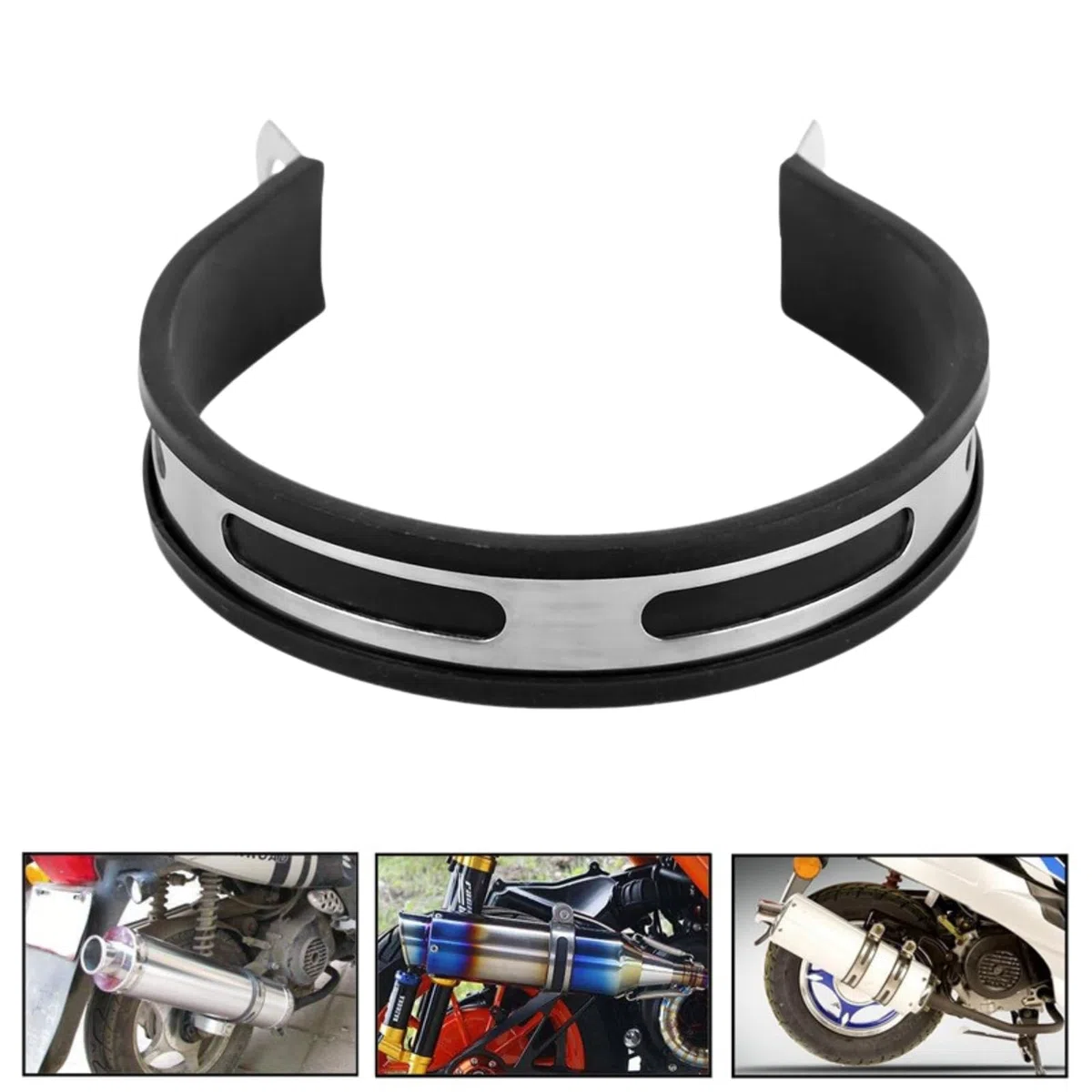 Jadeshay Staffa Marmitta Scarico,Universale Moto Fascetta Scarico Moto Tubo Semicircolare Silenziatore di Montaggio del Gancio Gomma Anello Supporto Scarico